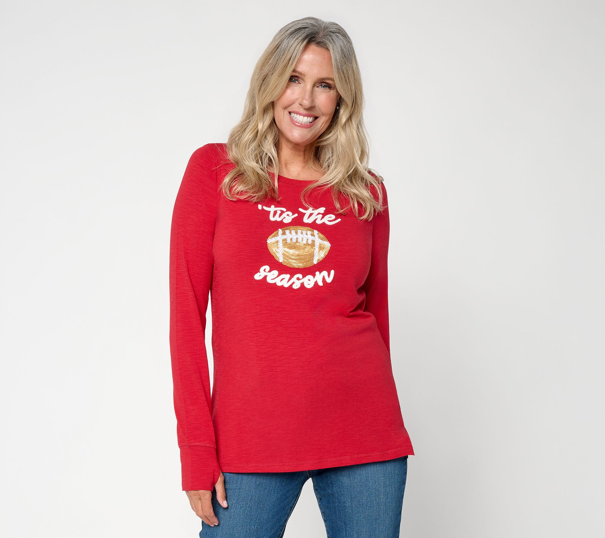  Belle by Kim Gravel Game Day Tis the Season Slub Knit Top