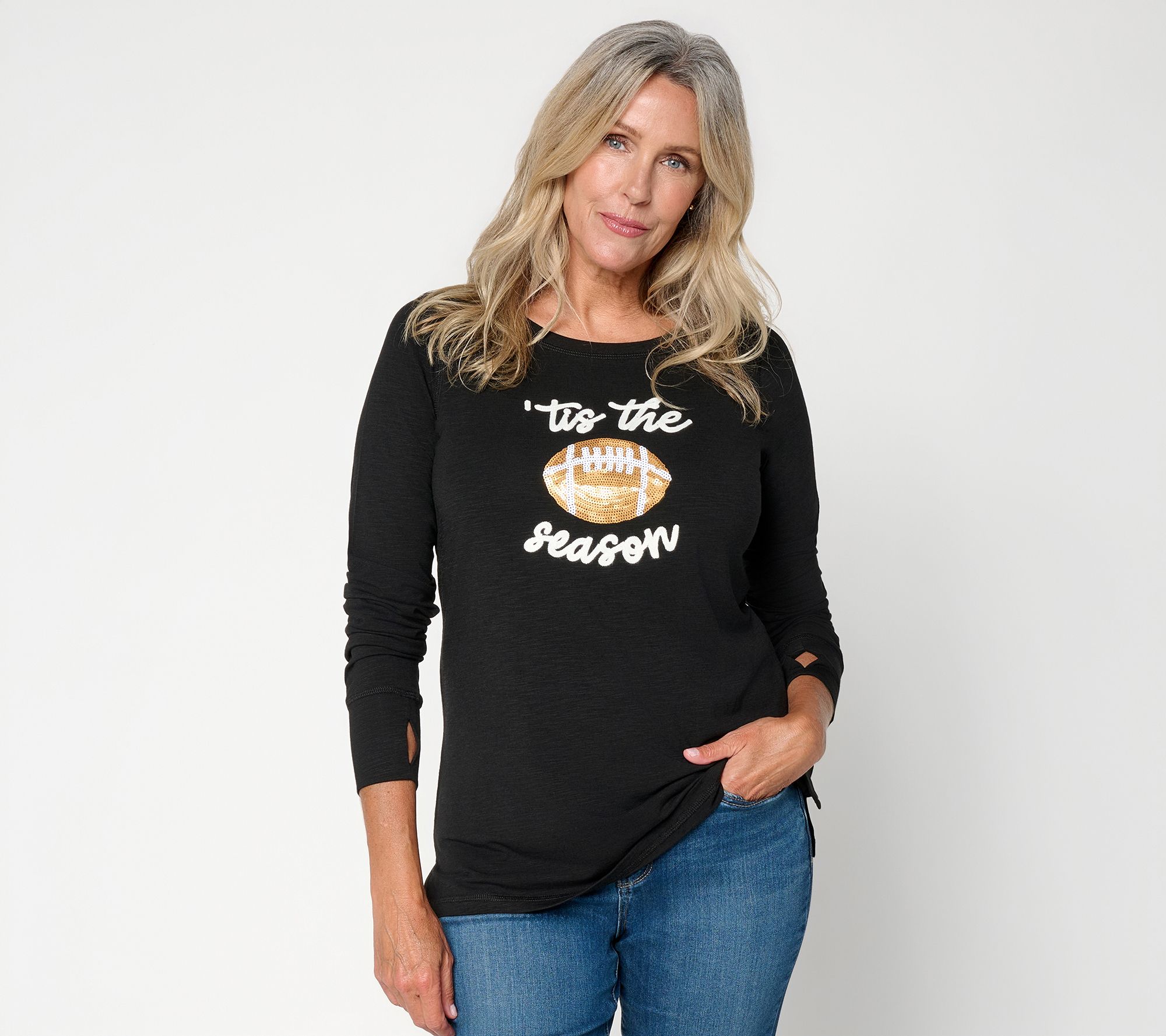 Belle by Kim Gravel Game Day Tis the Season Slub Knit Top