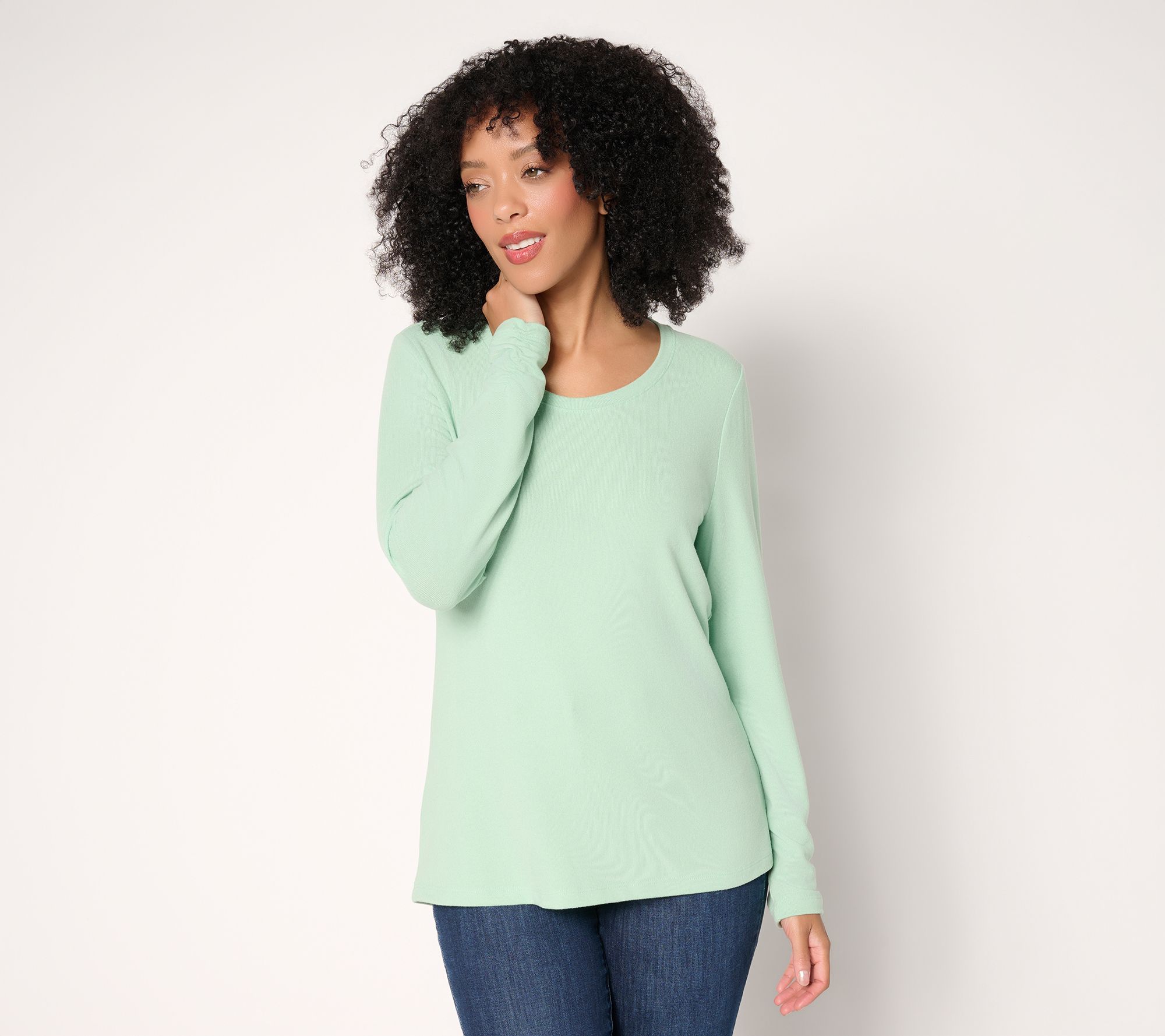 "As Is" Denim & Co. Essentials Heavenly Jersey Top with Ruched Sleeve