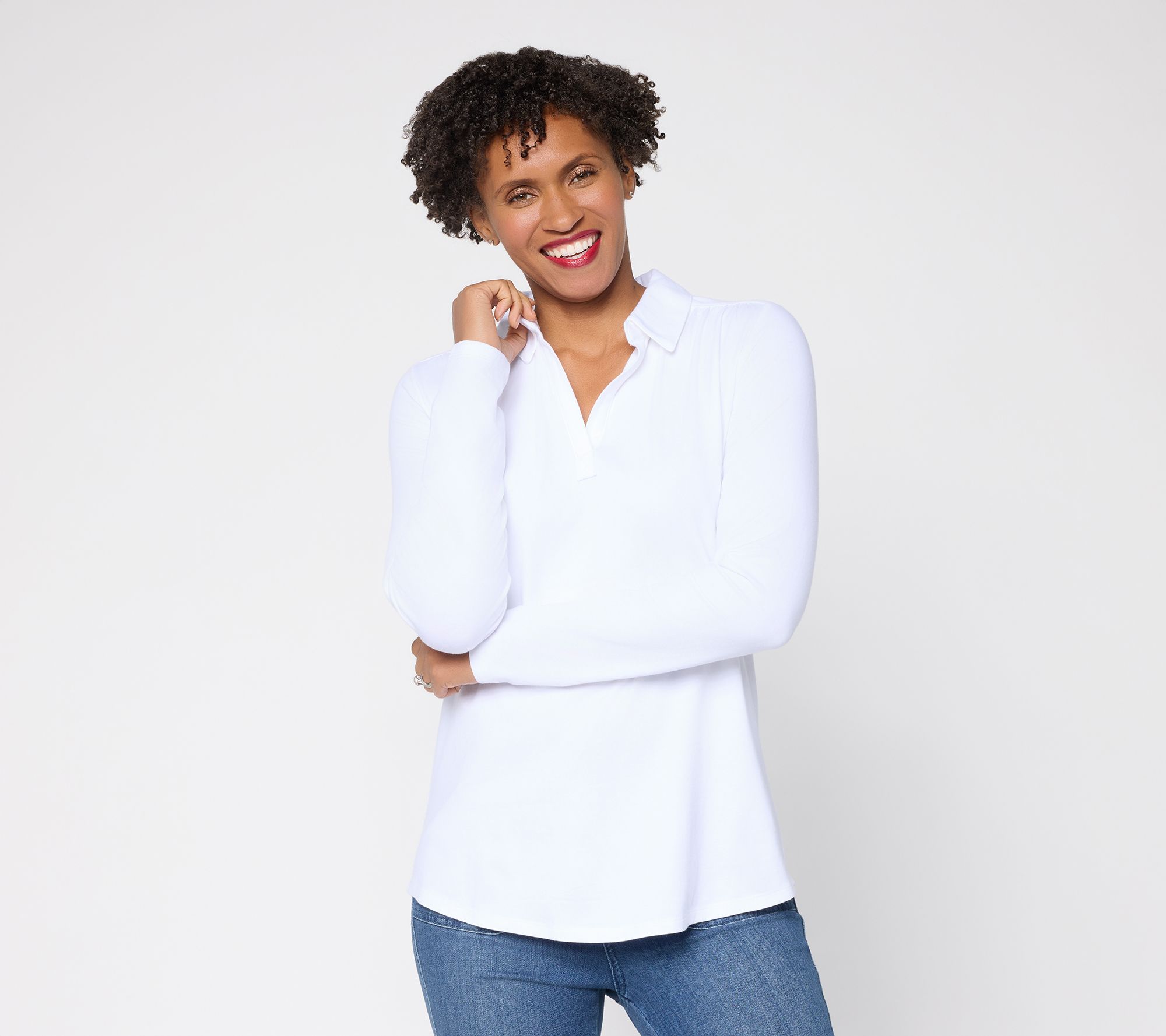 "As Is" Belle by Kim Gravel Primabelle Johnny Collar Top w/ Ruching