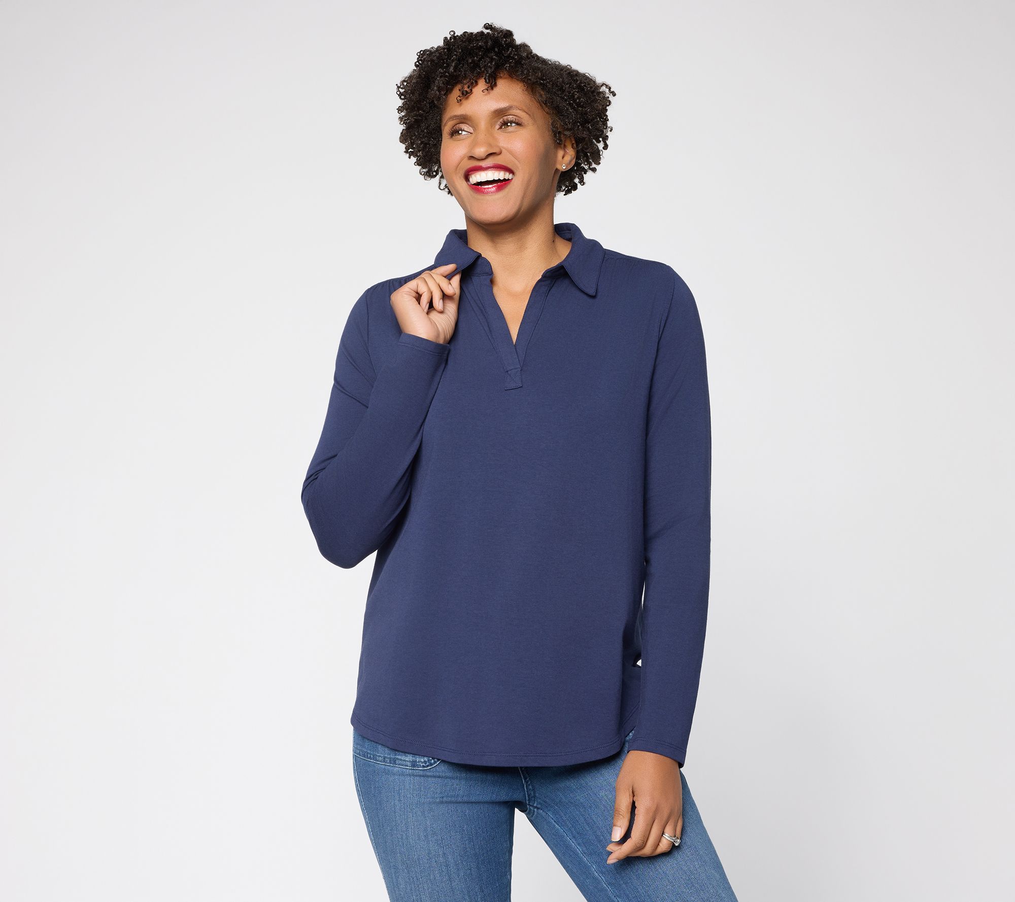 "As Is" Belle by Kim Gravel Primabelle Johnny Collar Top w/ Ruching