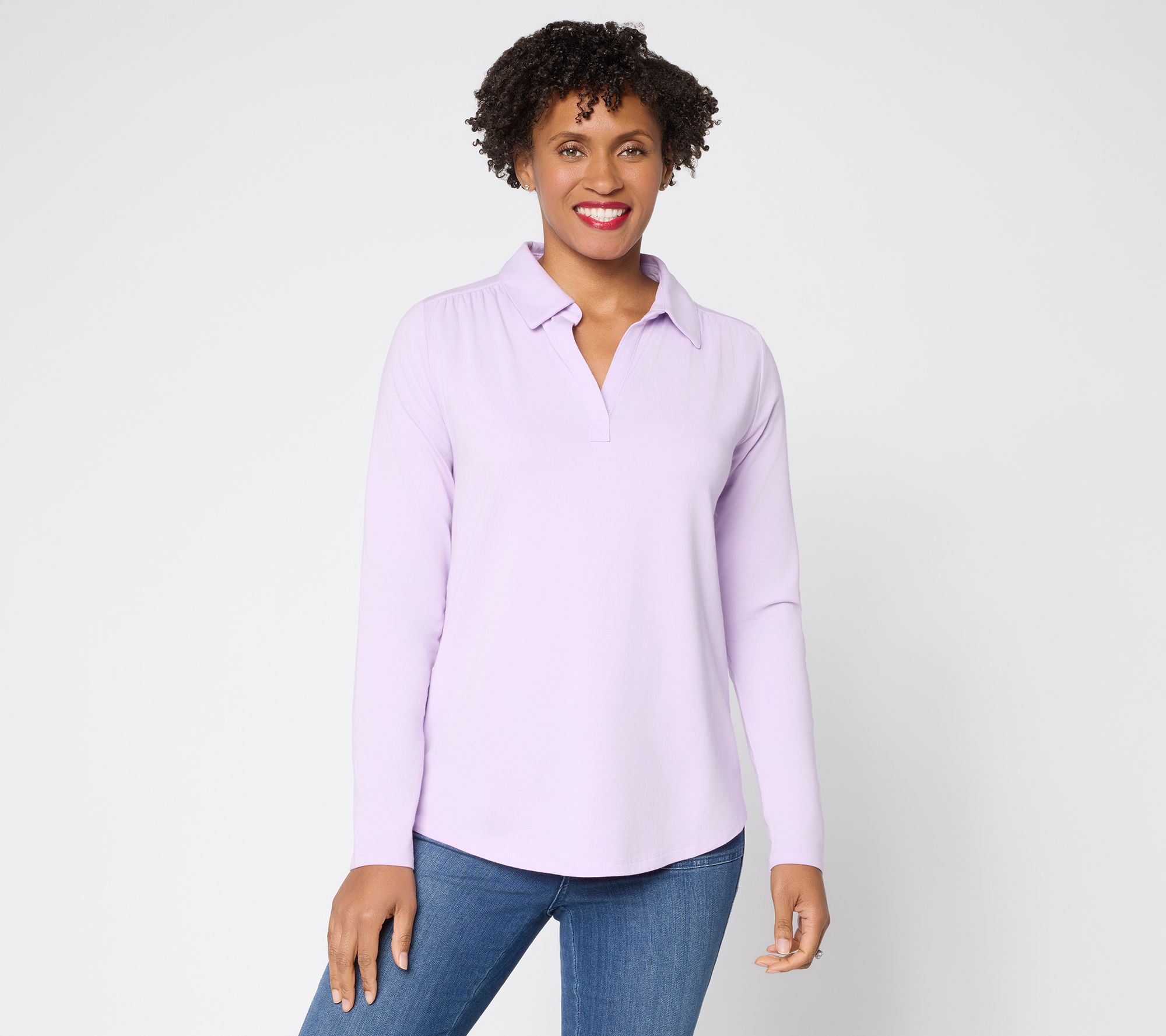 "As Is" Belle by Kim Gravel Primabelle Johnny Collar Top w/ Ruching