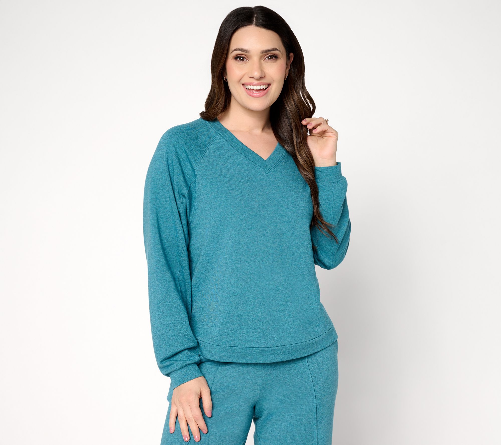 "As Is" AnyBody Cozy Knit French Terry V-Neck Top