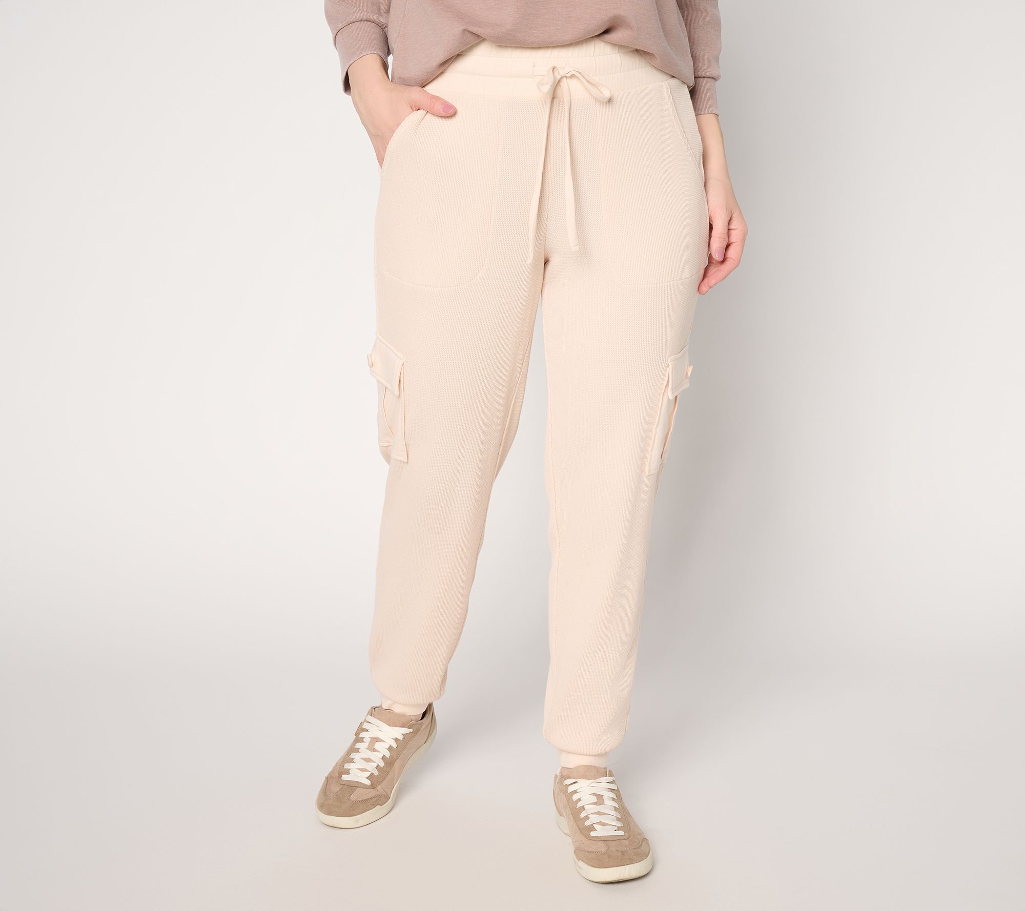 "As Is" AnyBody Tall Cozy Knit Jersey & Waffle Cargo Jogger