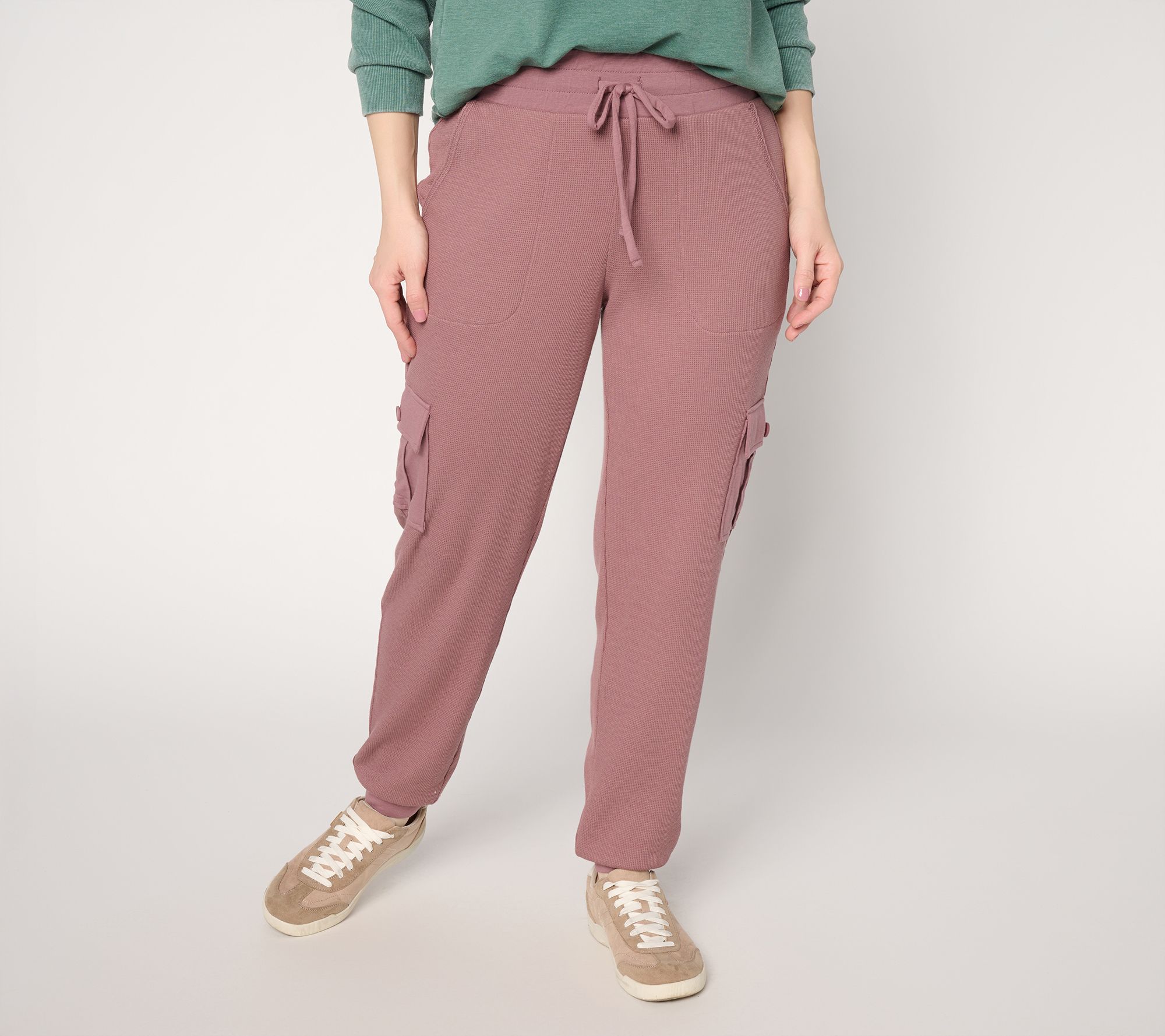 "As Is" AnyBody Tall Cozy Knit Jersey & Waffle Cargo Jogger