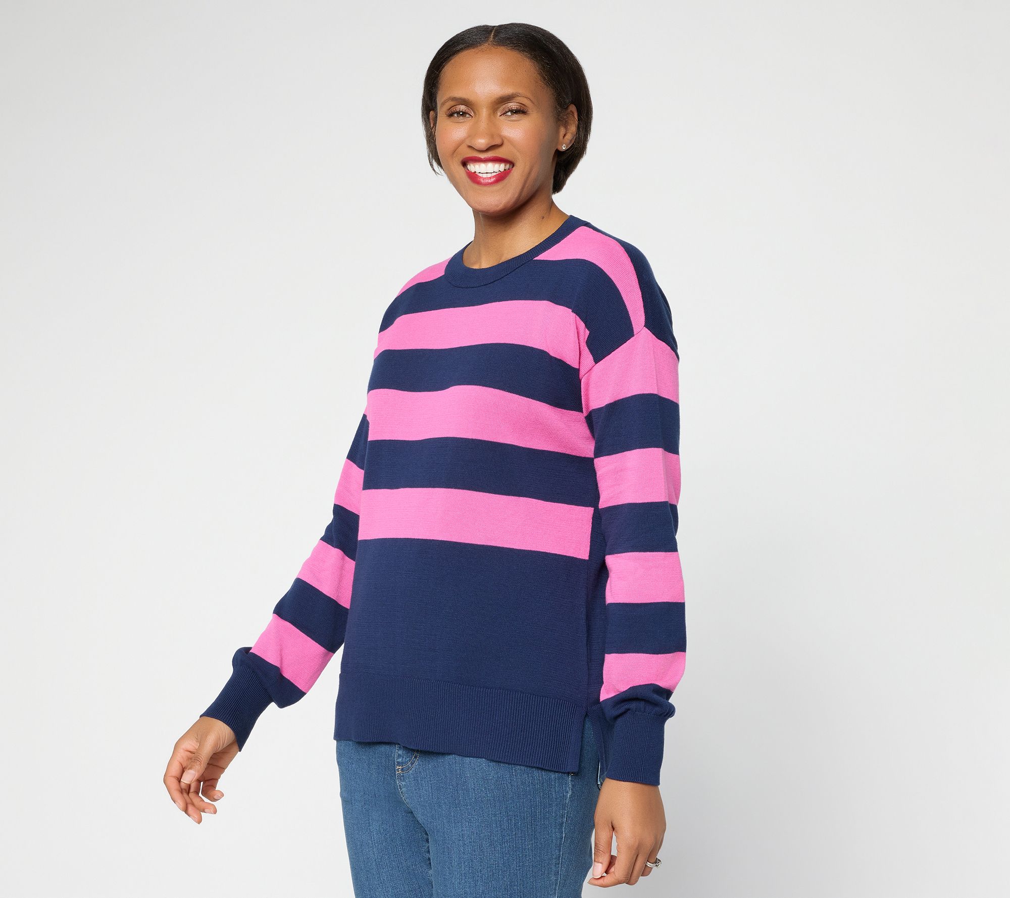 "As Is" Belle by Kim Gravel Dockside Stripe Crewneck Sweater