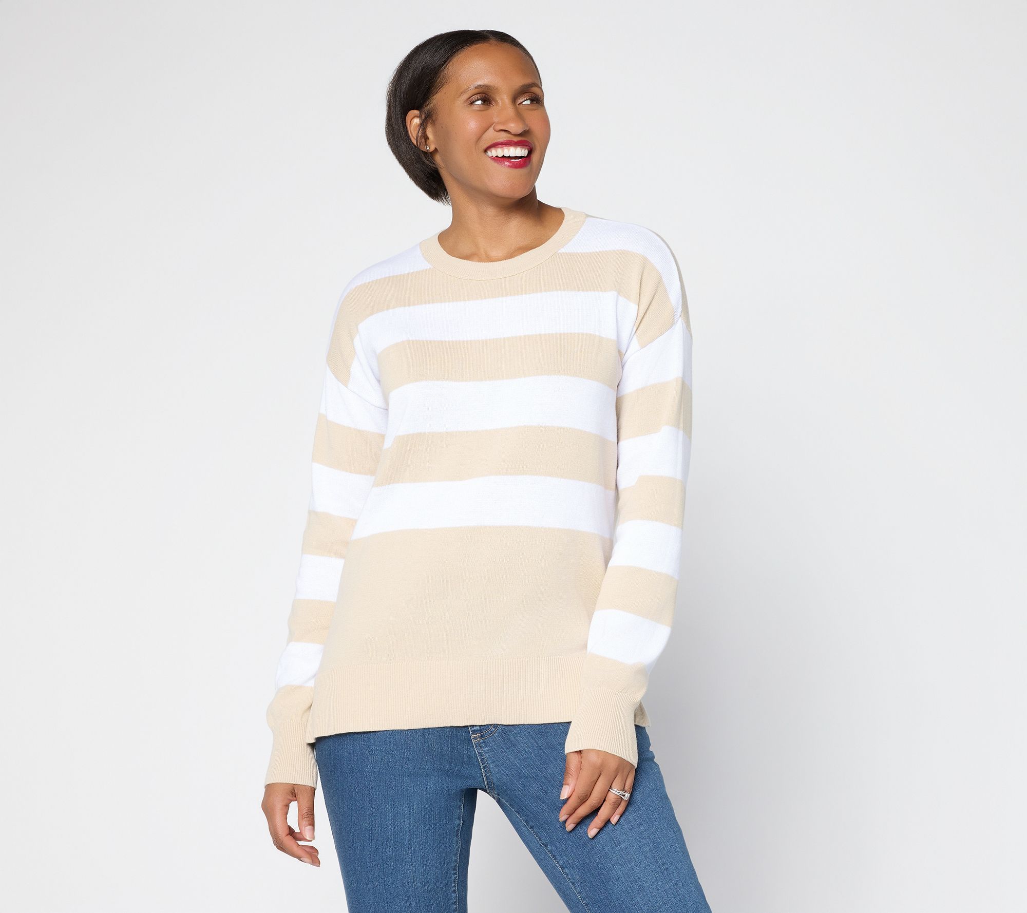 "As Is" Belle by Kim Gravel Dockside Stripe Crewneck Sweater
