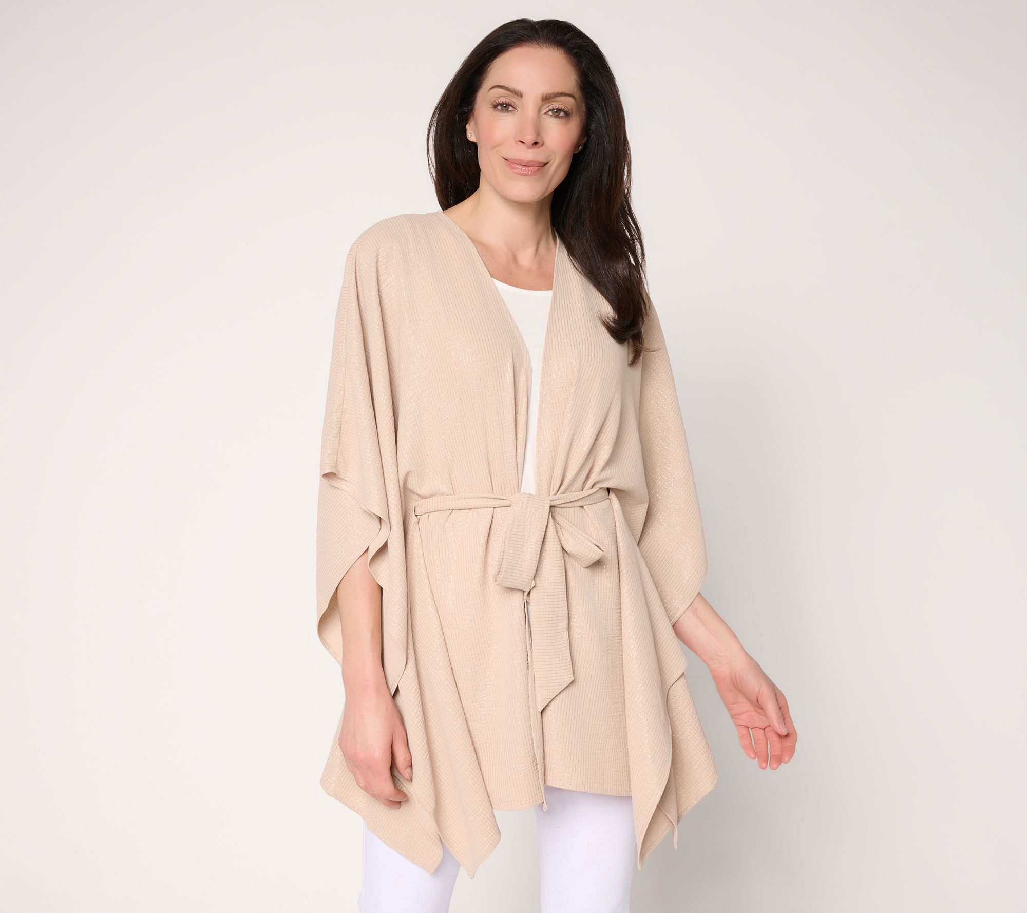 "As Is" Dennis Basso Regular Ribbed Open Front Scarf Top