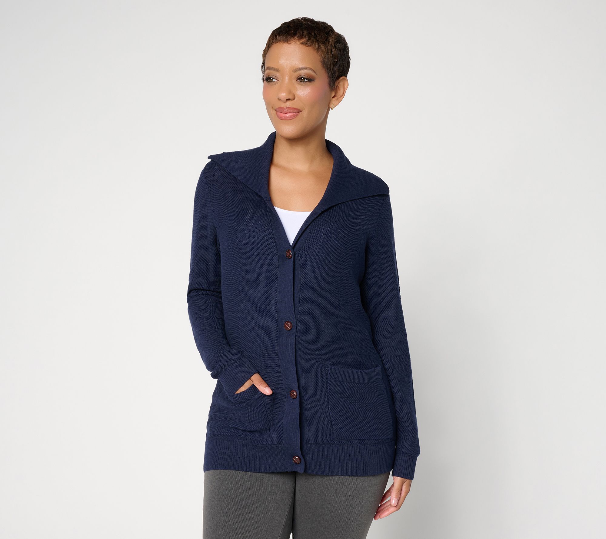 Denim & Co. Regular Collared Button Front Cardigan