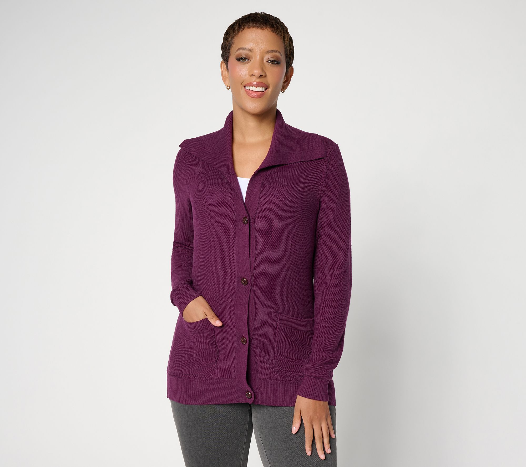 Denim & Co. Regular Collared Button Front Cardigan