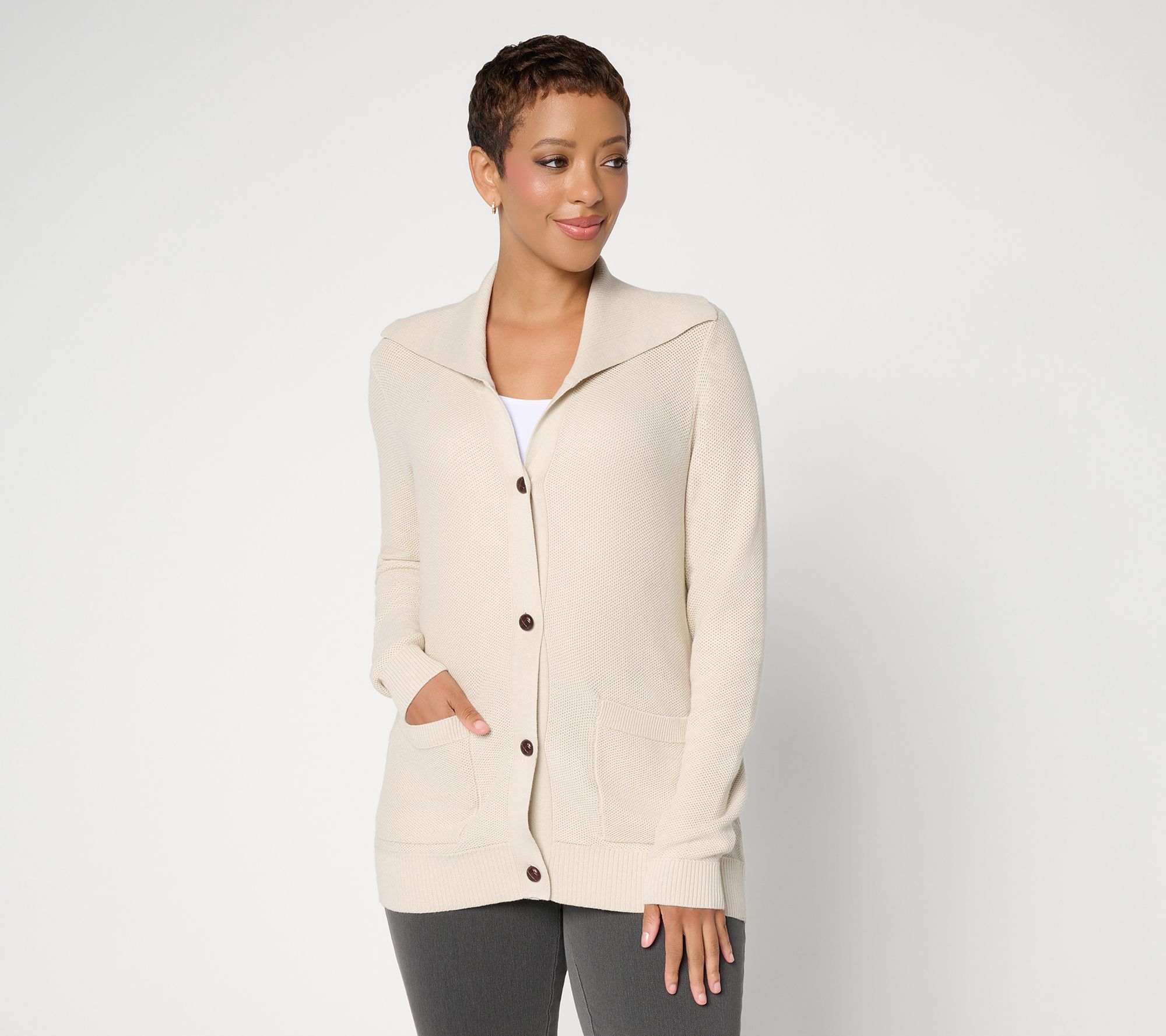 Denim & Co. Regular Collared Button Front Cardigan