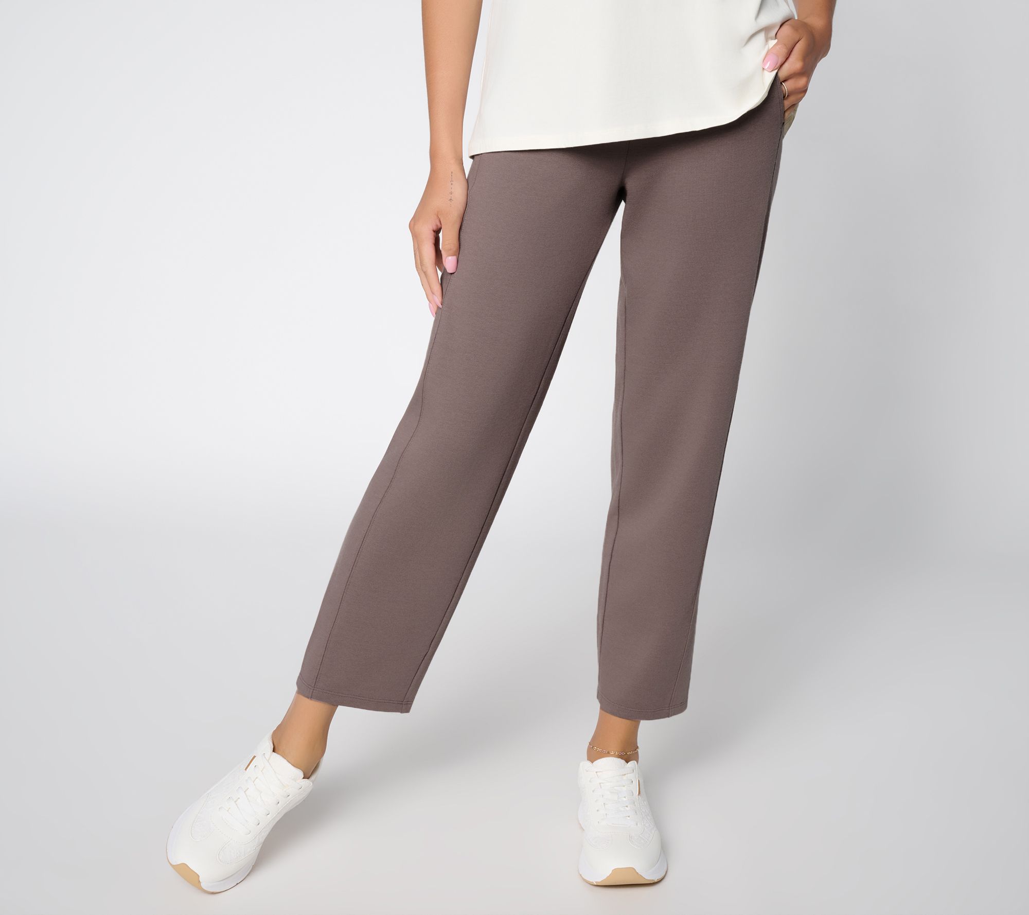 AnyBody Petite Cozy Knit French Terry Pant With Side Panel