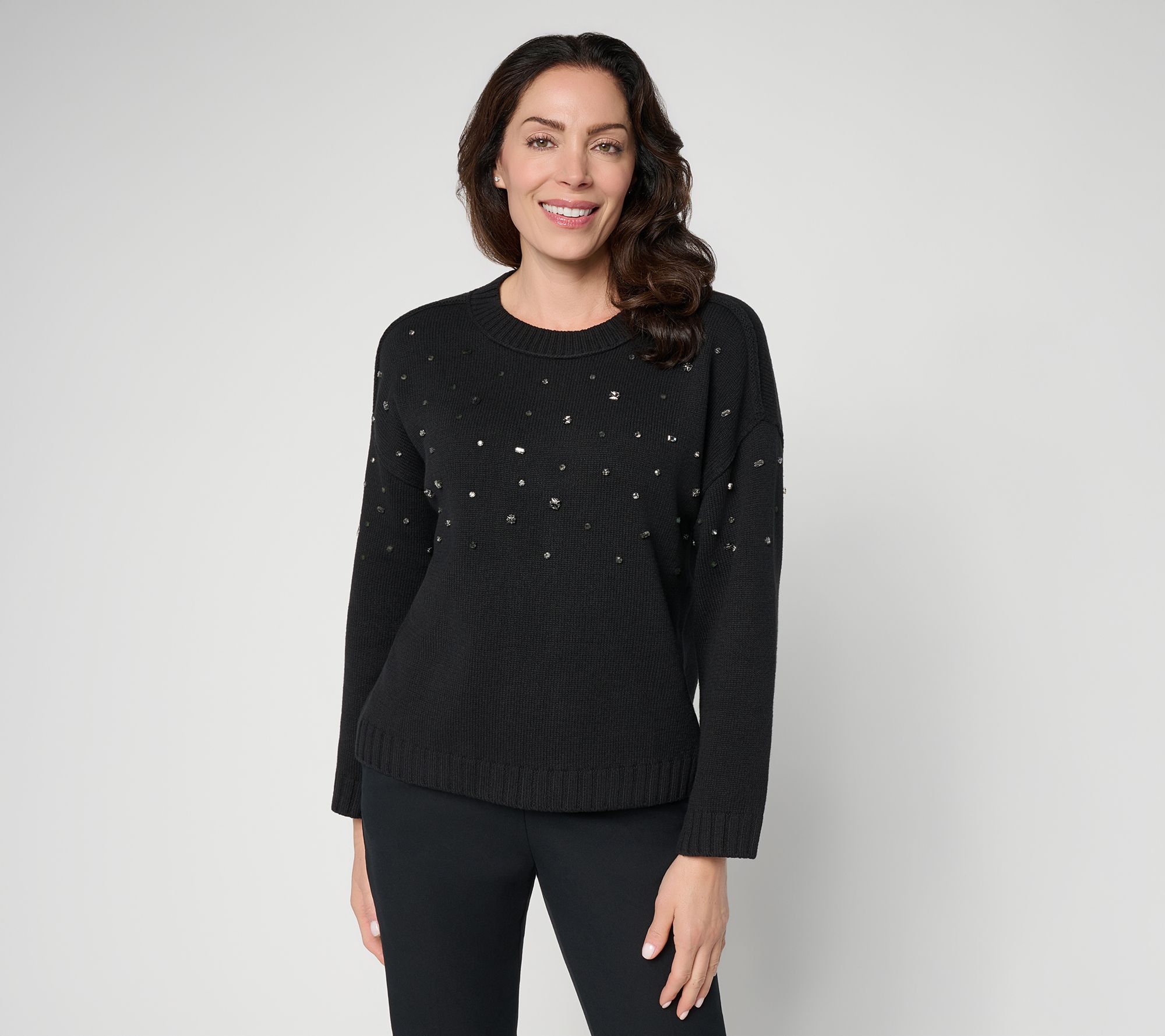 Dennis Basso Long Sleeve Sweater w/ Embellishments