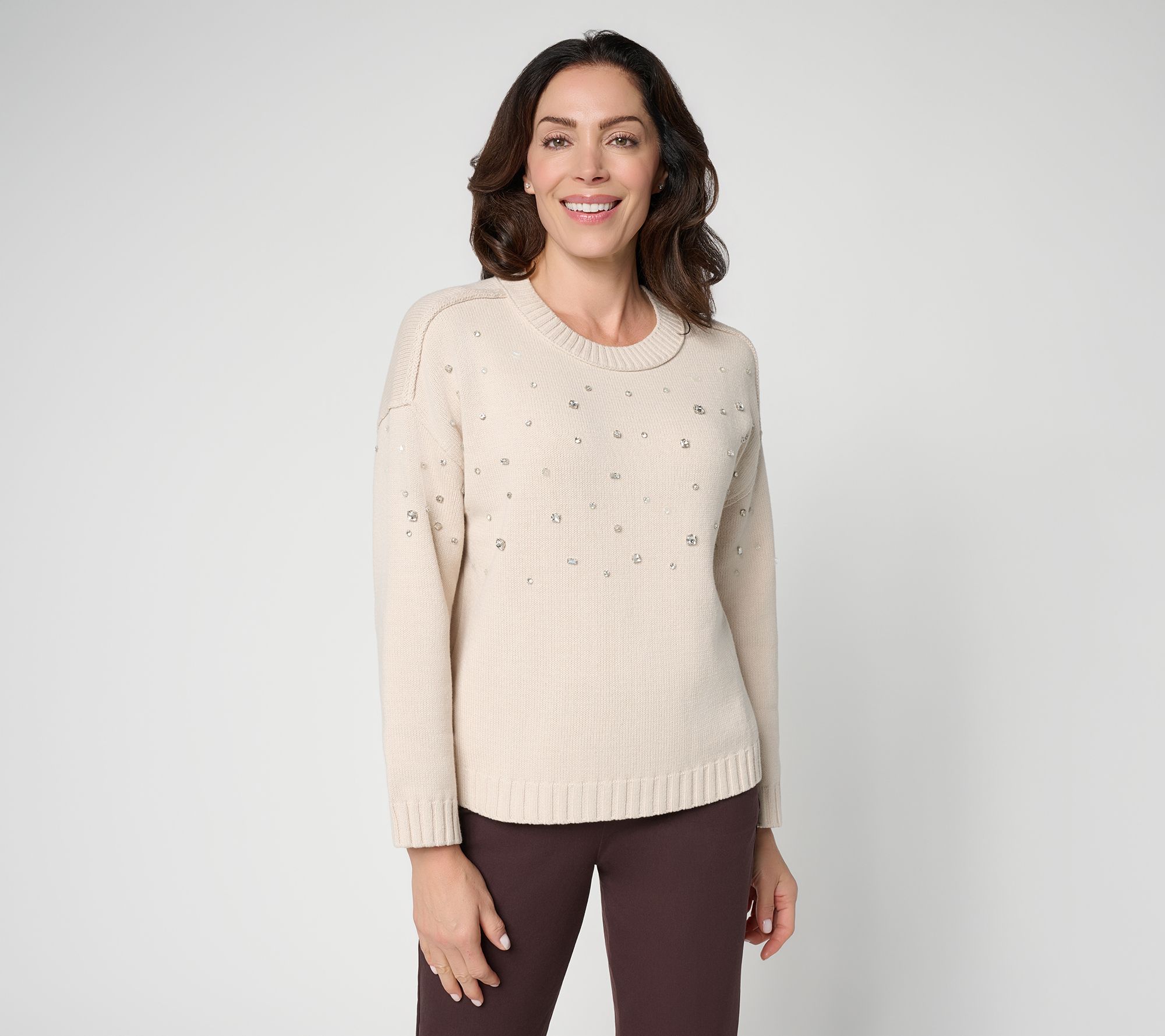Dennis Basso Long Sleeve Sweater w/ Embellishments