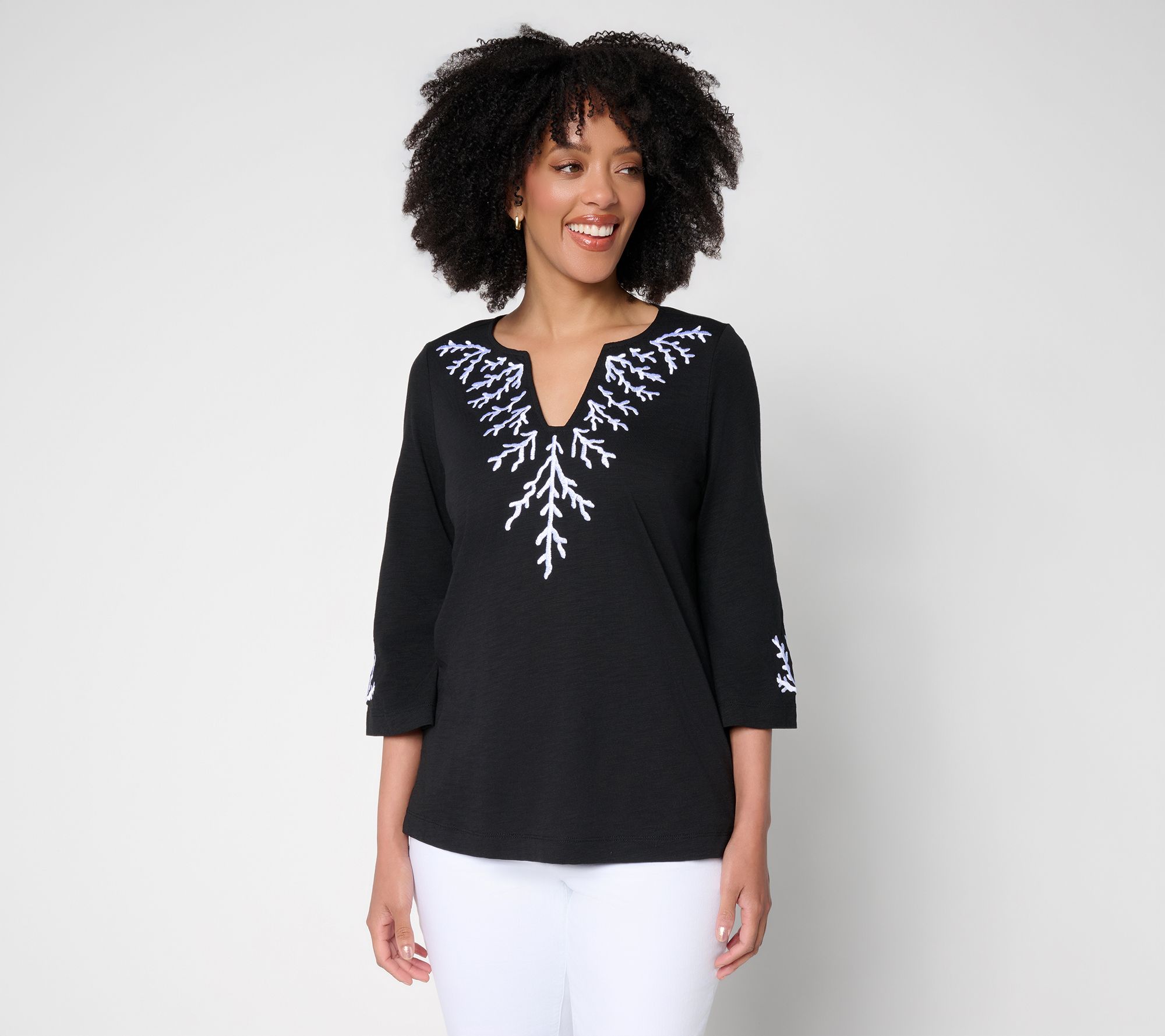 "As Is" Belle Beach by Kim Gravel Slub Knit Coral Cabana Top