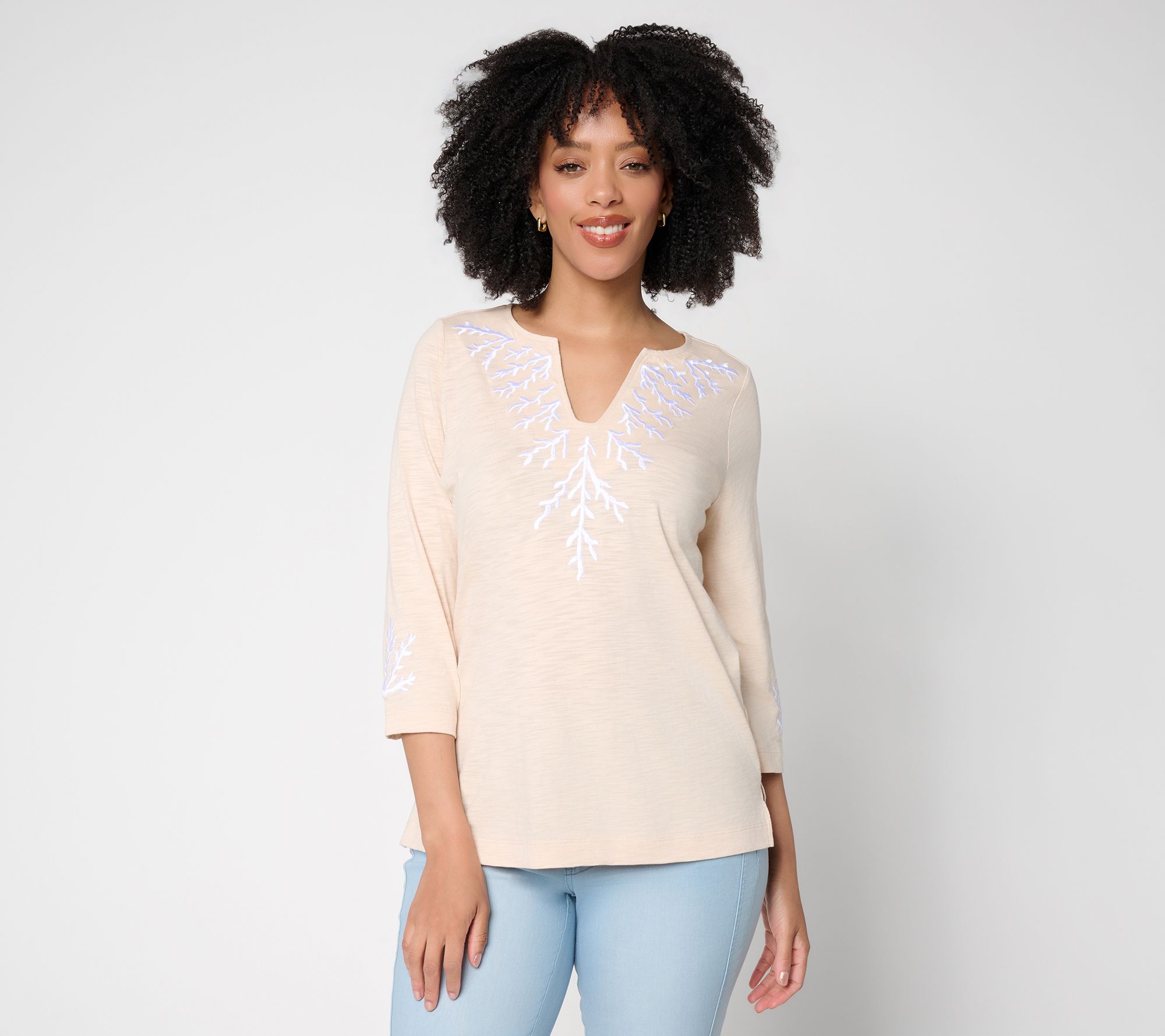 "As Is" Belle Beach by Kim Gravel Slub Knit Coral Cabana Top