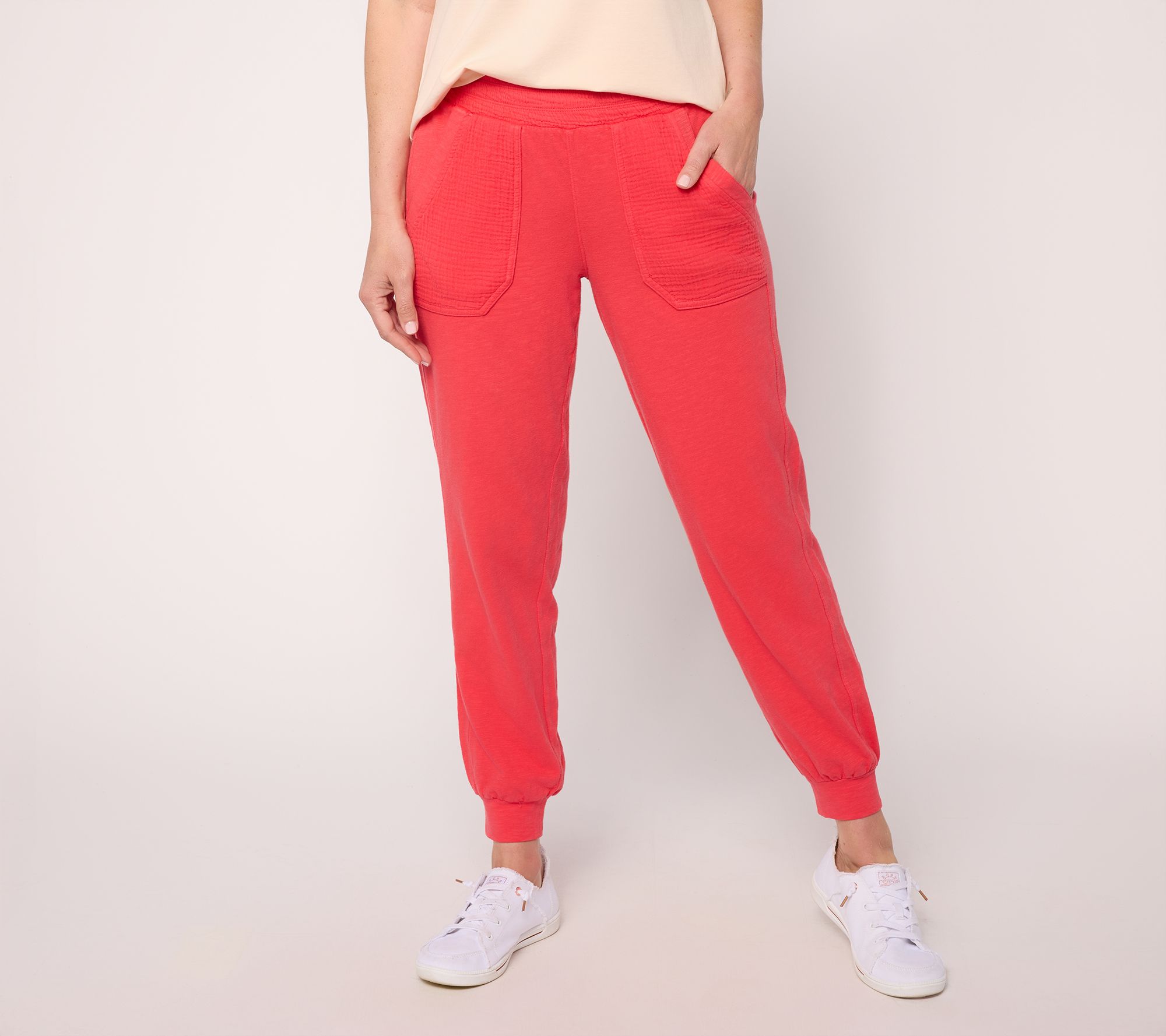 "As Is" AnyBody Petite Washed Cotton Slub Jersey and Gauze Jogger