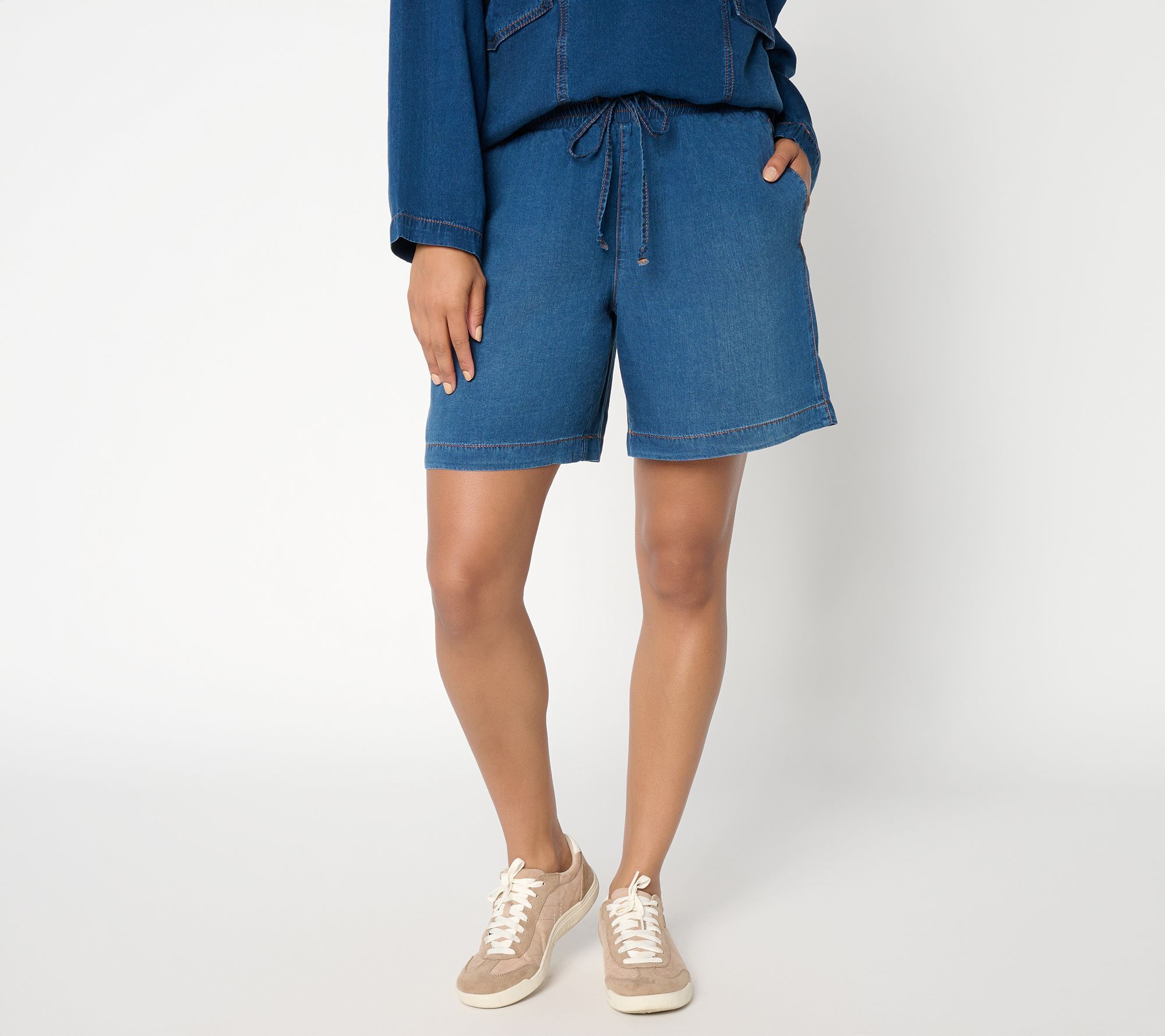 "As Is" Peace Love World Reg Denim Pull On Shorts with Smocked Waist