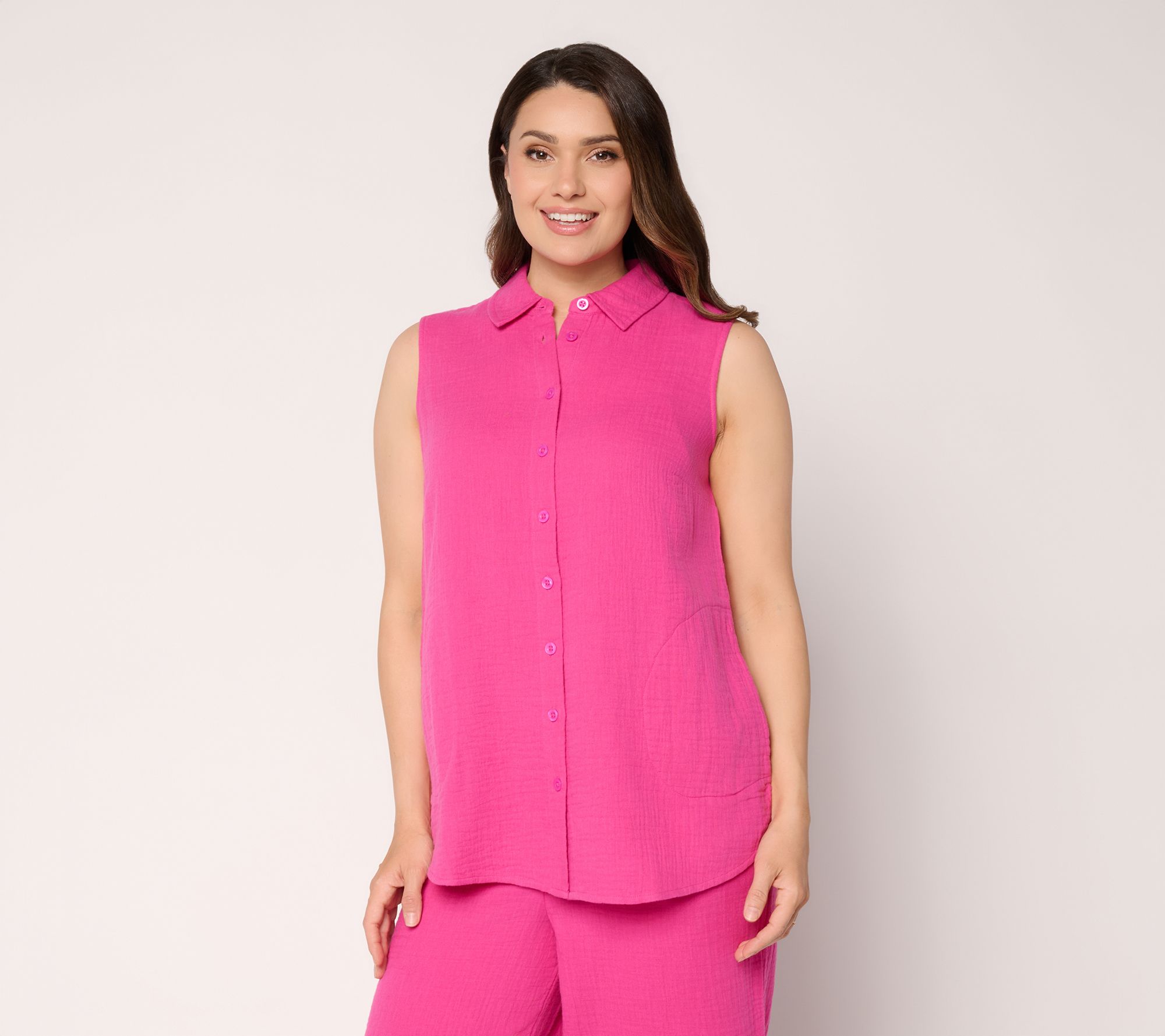 "As Is" Joan Rivers Marshmallow Reg Gauze Boyfriend Shirt