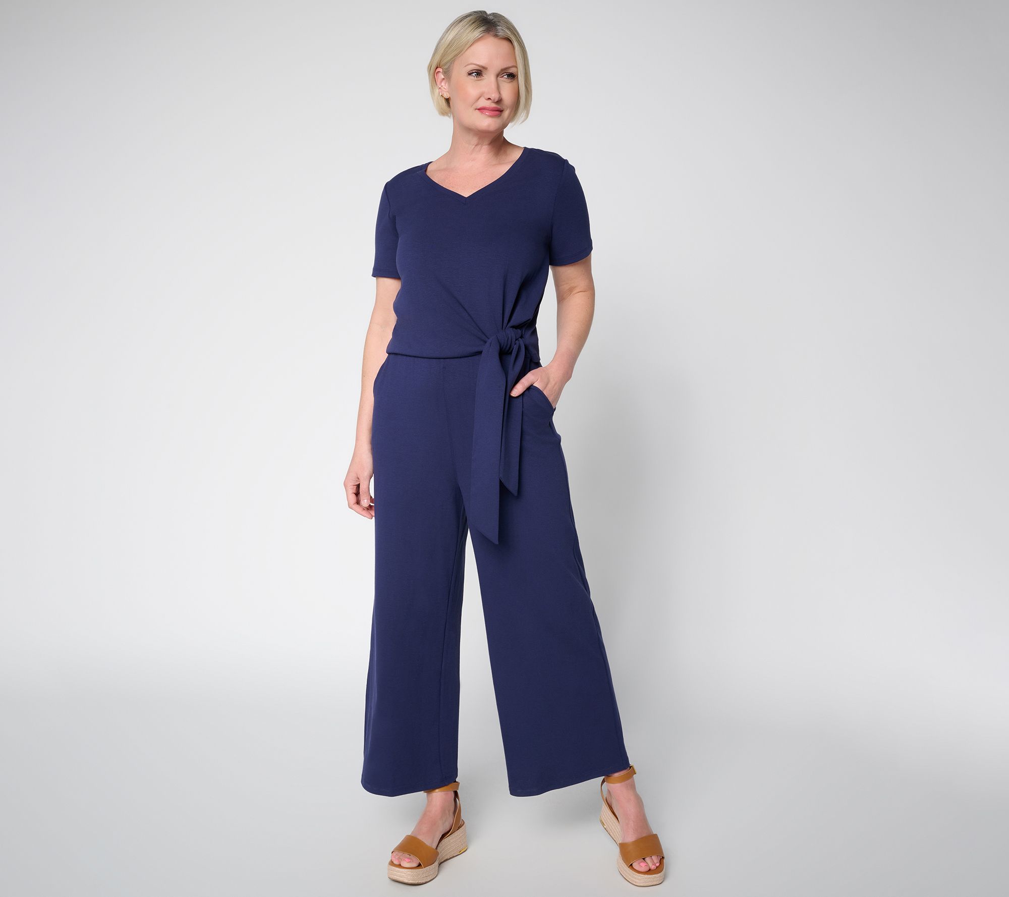 "As Is" Studio Park x Mary DeAngelis Pet Crepe Ponte V Neck Jumpsuit
