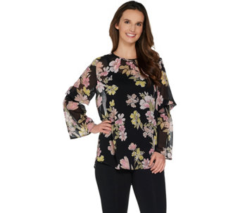 Du Jour Floral Printed Bell Sleeve Woven Blouse w/ Camisole - A303297