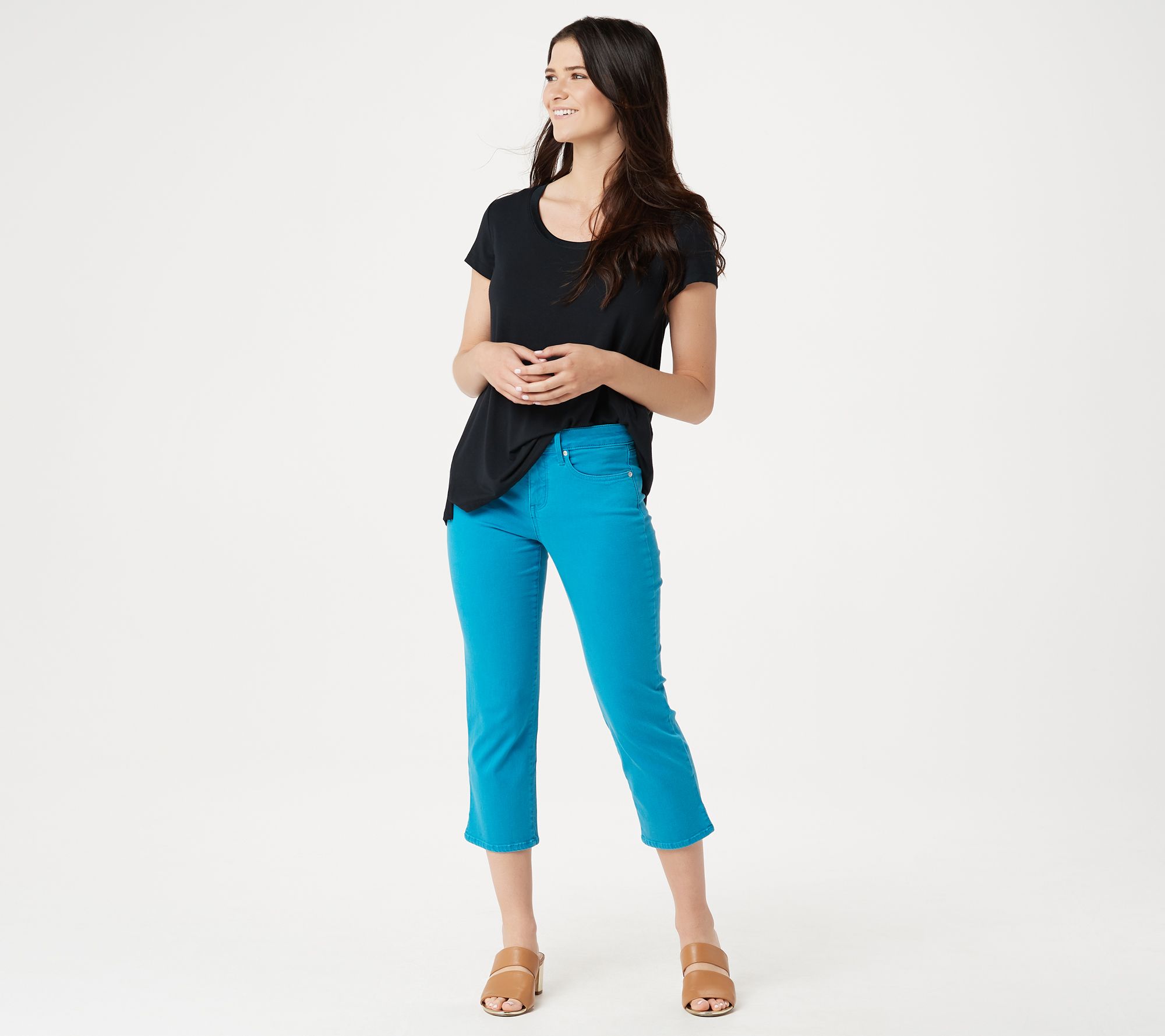 NYDJ Skinny Capri Jeans with Side Slits Turquoise