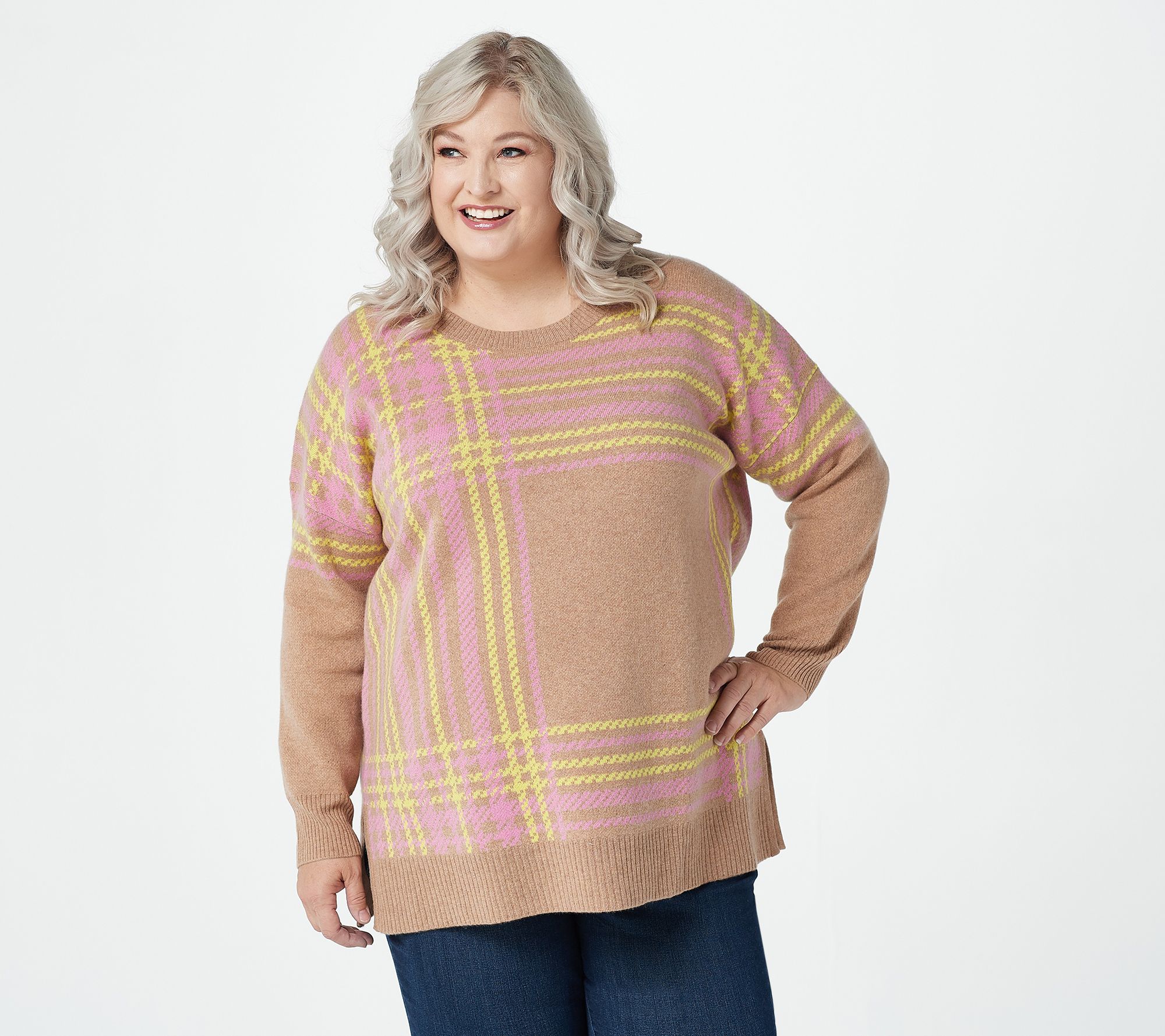 Isaac Mizrahi Live! Always Isaac Plaid Cashmere Sweater - QVC.com