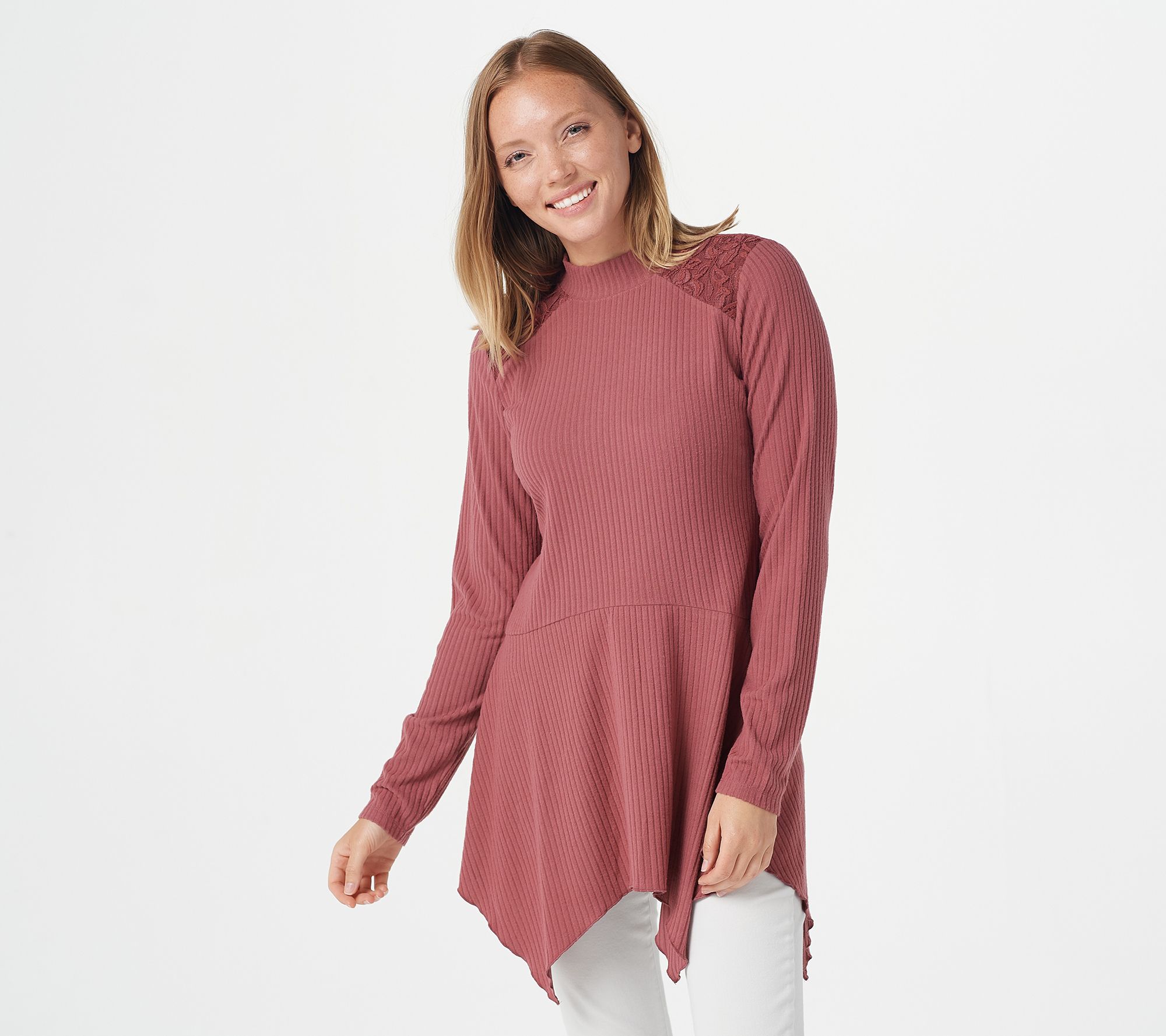 Long Sleeve Lace Inset Top w/crest