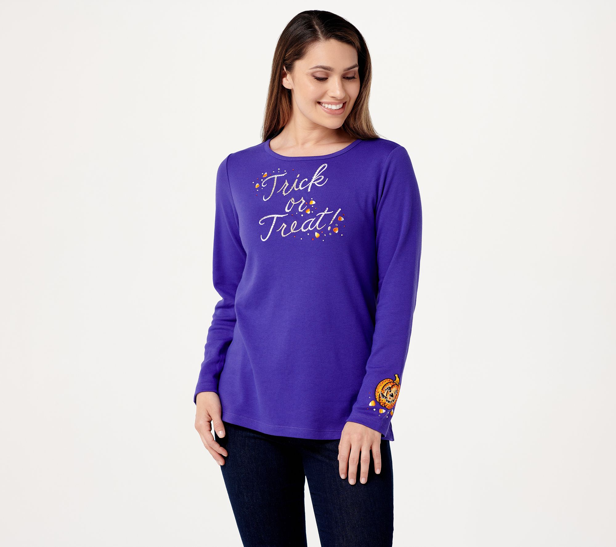 "As Is" Quacker Factory Halloween Saying Long Sleeve TShirt