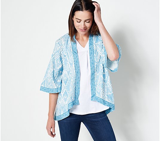 Tolani Collection Printed Open Front Woven Cardigan