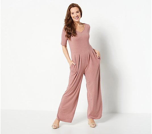 Cuddl Duds Brushed Knit Elbow Sleeve Jumpsuit