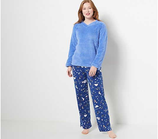 Cuddl Duds Cozy Sherpa Top and Jersey Pants Pajama Set