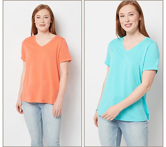 Belle by Kim Gravel TripleLuxe Pima Set of 2 Cuffed T-Shirts