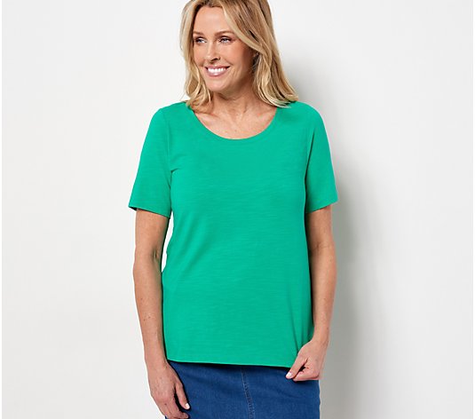 Joan Rivers Cotton Blend Knit Top with Back Button Detail