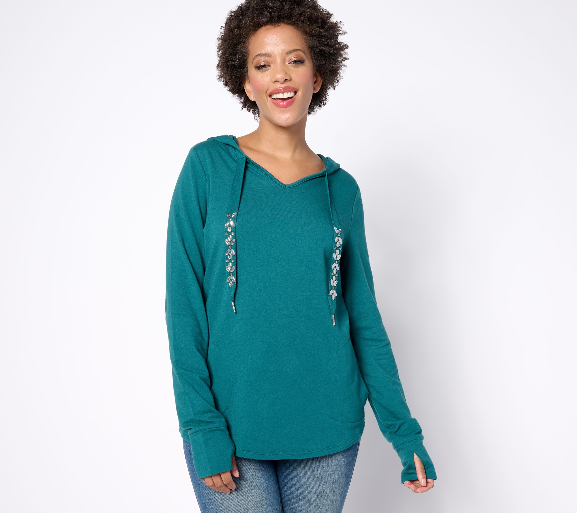 Women's Jeweled Pullover Sweatshirt - A New Day Dark Green 3X