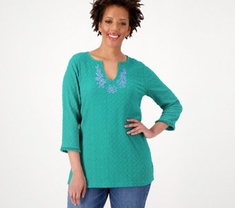 Issac Mizrahi Live Textured Knit Tunic with Embroidery - A598197