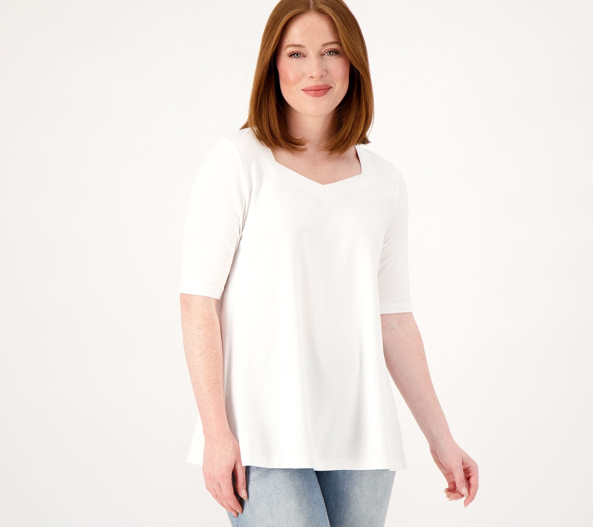 Attitudes by Renee Sweetheart Neck Elbow Sleeve Top