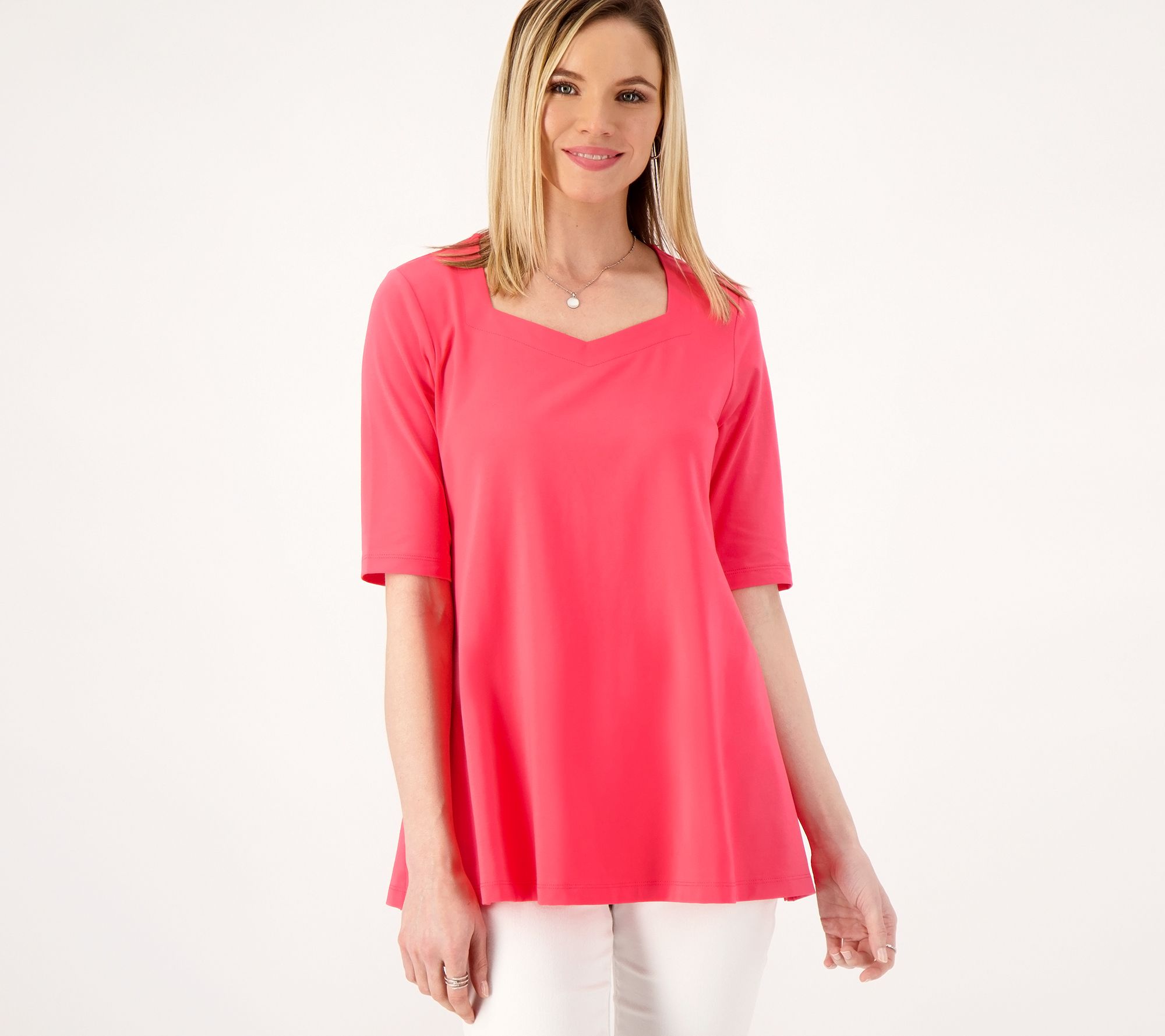 Attitudes by Renee Sweetheart Neck Elbow Sleeve Top