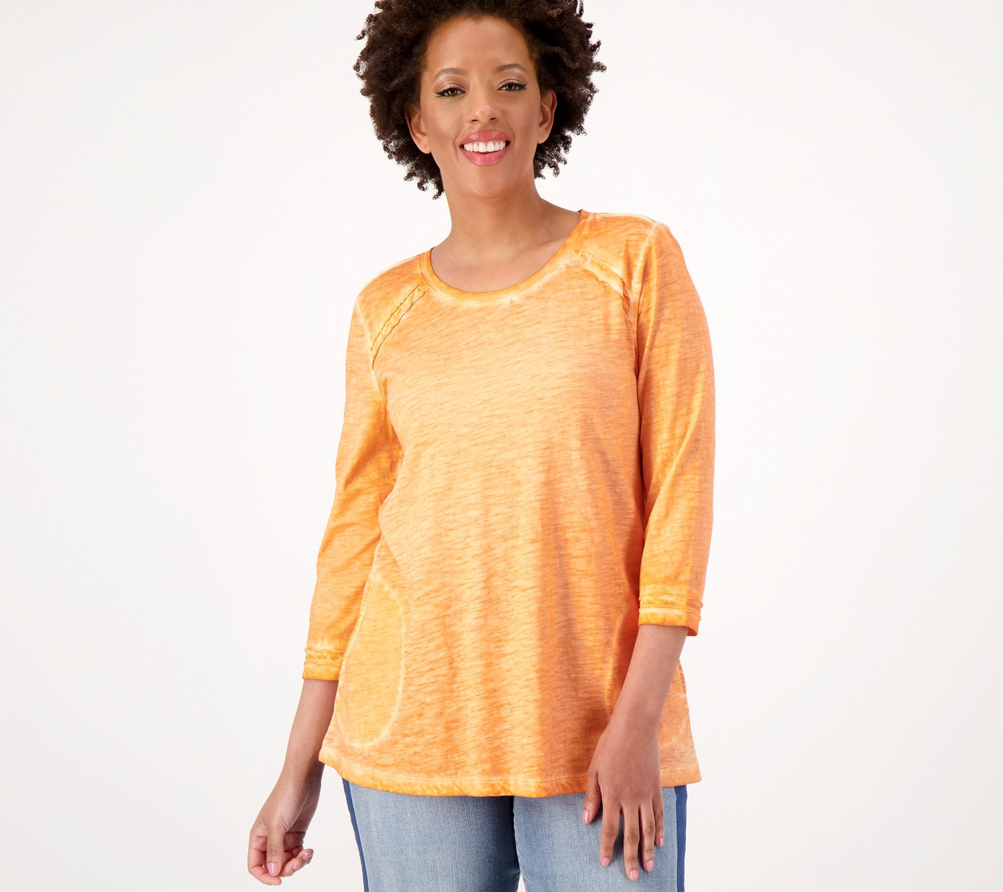 LOGO by Lori Goldstein Distressed Cotton Slub 3/4 Sleeve Top