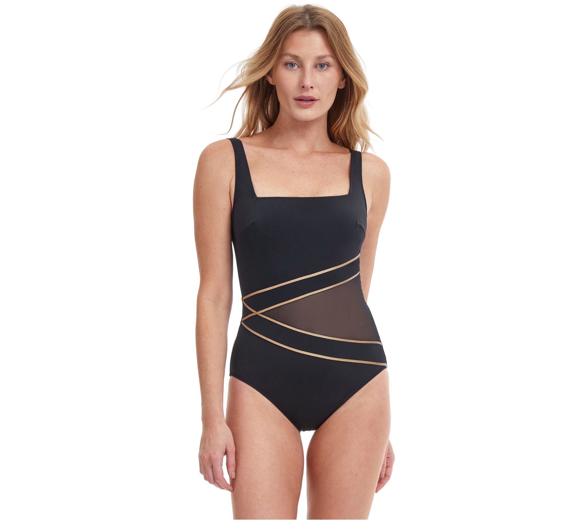 Onyx Bandeau One Piece Swimsuit Black/Gold 8 by Gottex