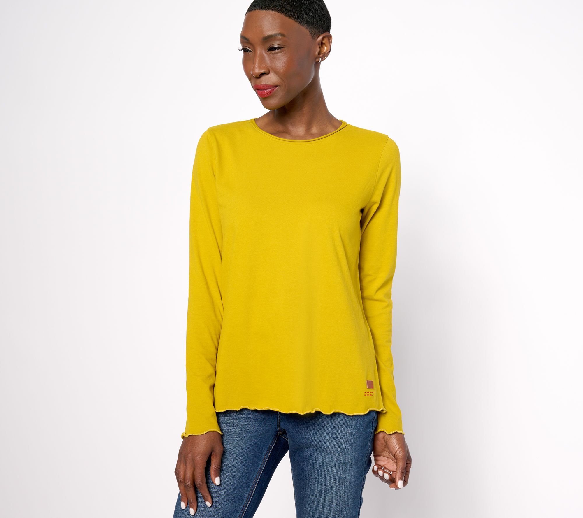 Peace Love World Sueded Knit Lettuce Edge Long-Sleeve Top