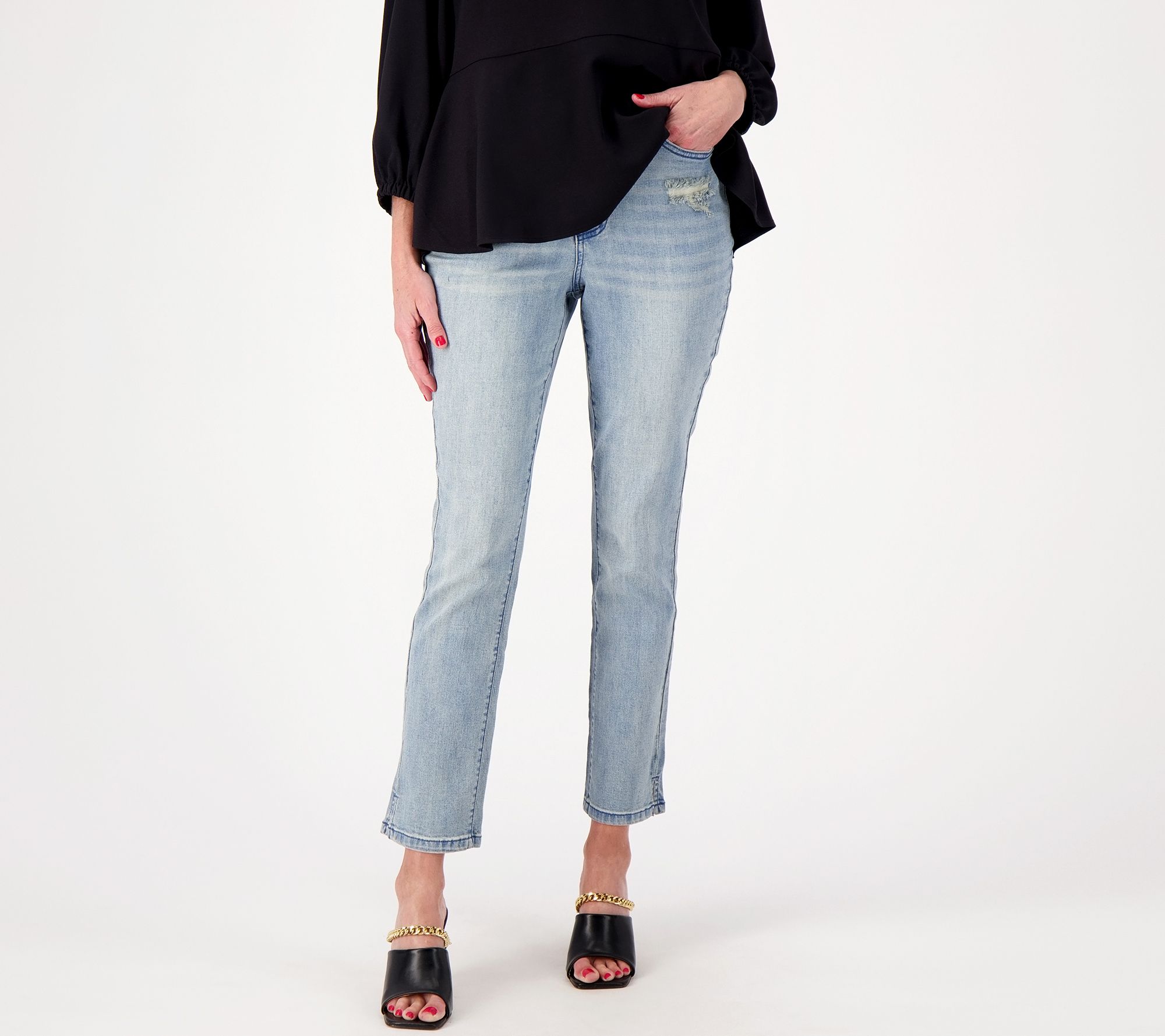 "As Is" Girl With Curves Petite Slim Leg Crop Jean with Side Slit