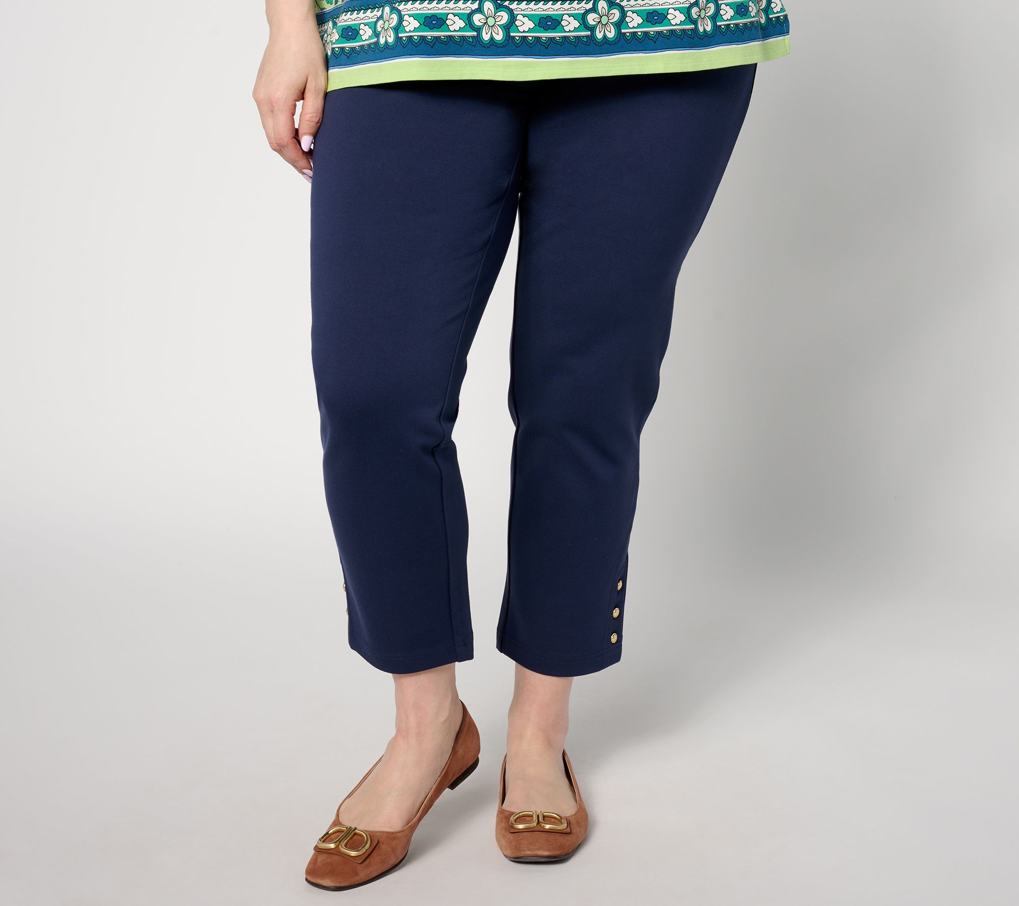 Belle by Kim Gravel Tall Nautical Gold Button Ponte Ankle Pant