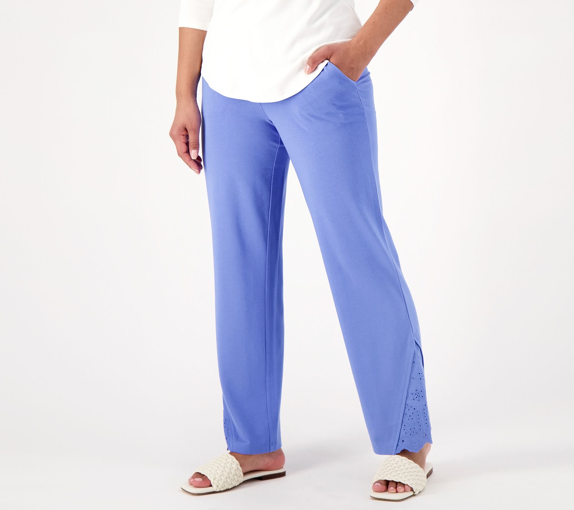 "As Is" Isaac Mizrahi Live! Regular Knit Pants with Eyelet Trim