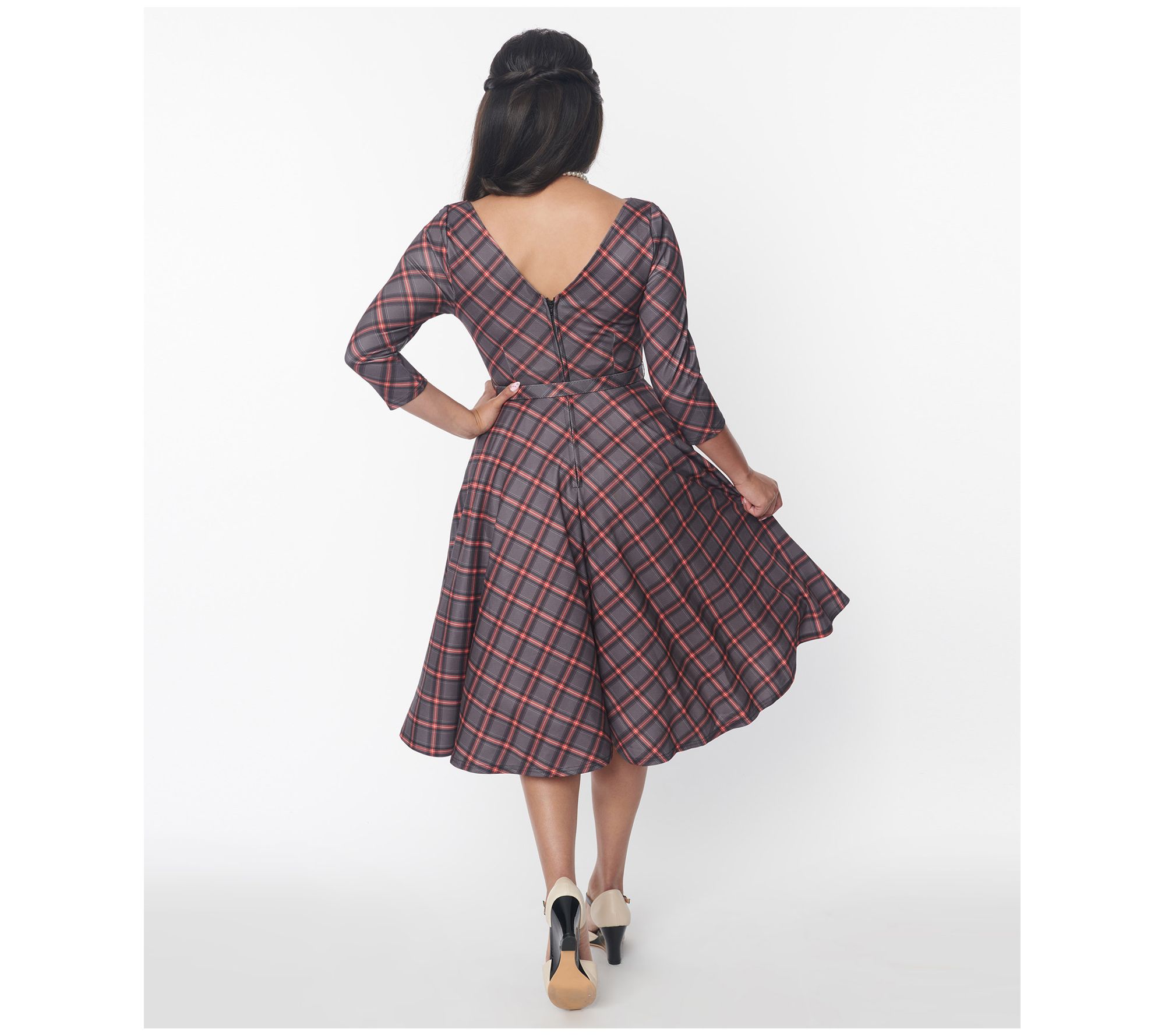 Unique Vintage Red Bias Plaid Devon Swing Dress 