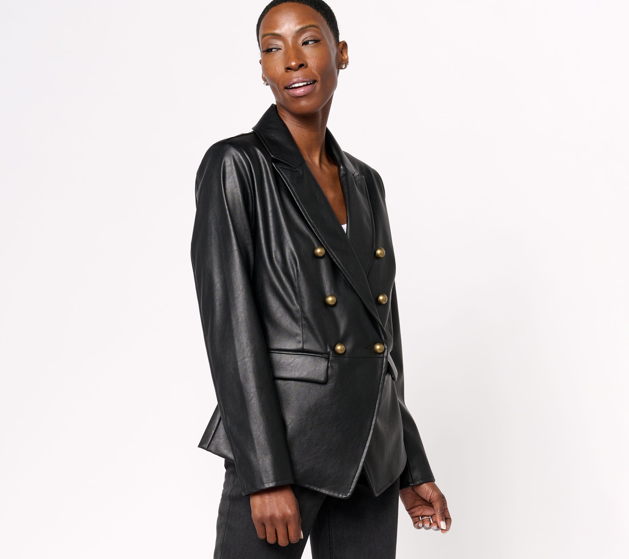 "As Is" Belle by Kim Gravel Faux Leather Military Blazer