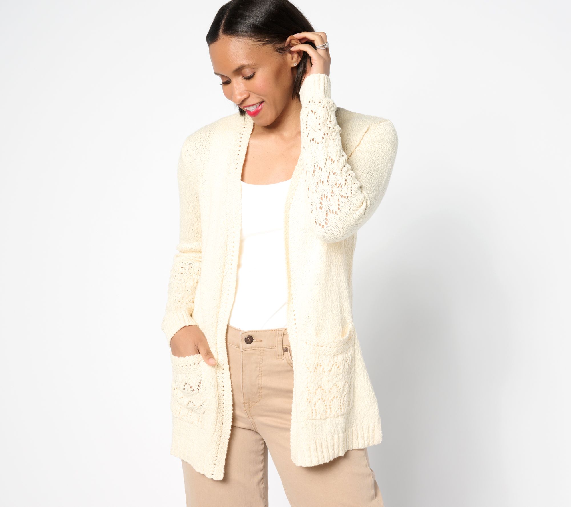 Isaac Mizrahi Live! Petite Bridgehampton Slub Sweater Cardigan