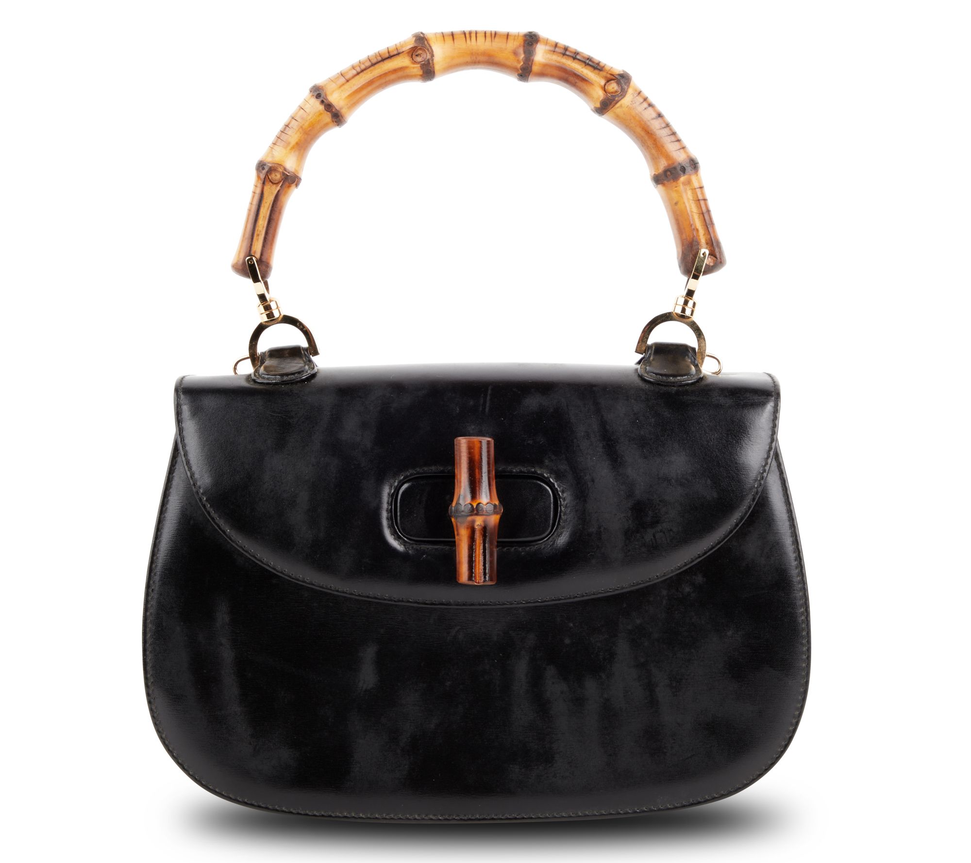 Pre-Owned Gucci Black Bamboo Handbag