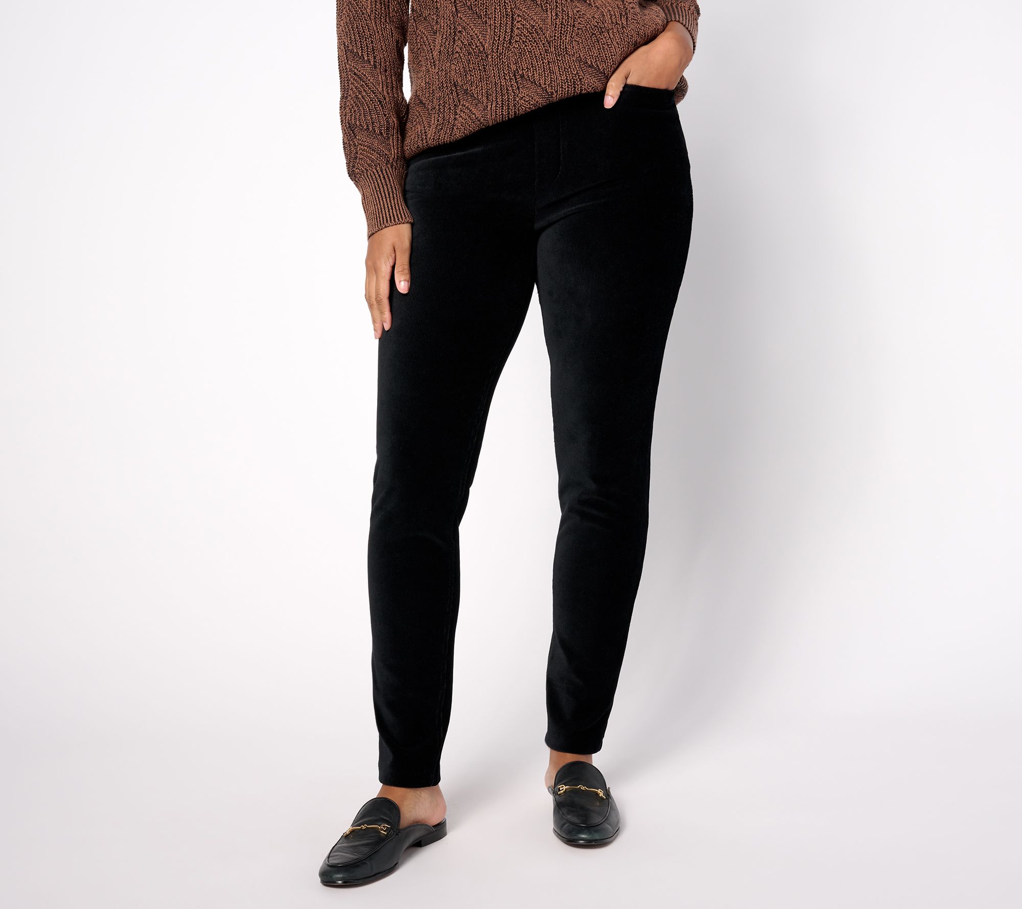 "As Is" Susan Graver Weekend Regular Knit Corduroy Slim Leg Ankle Pants