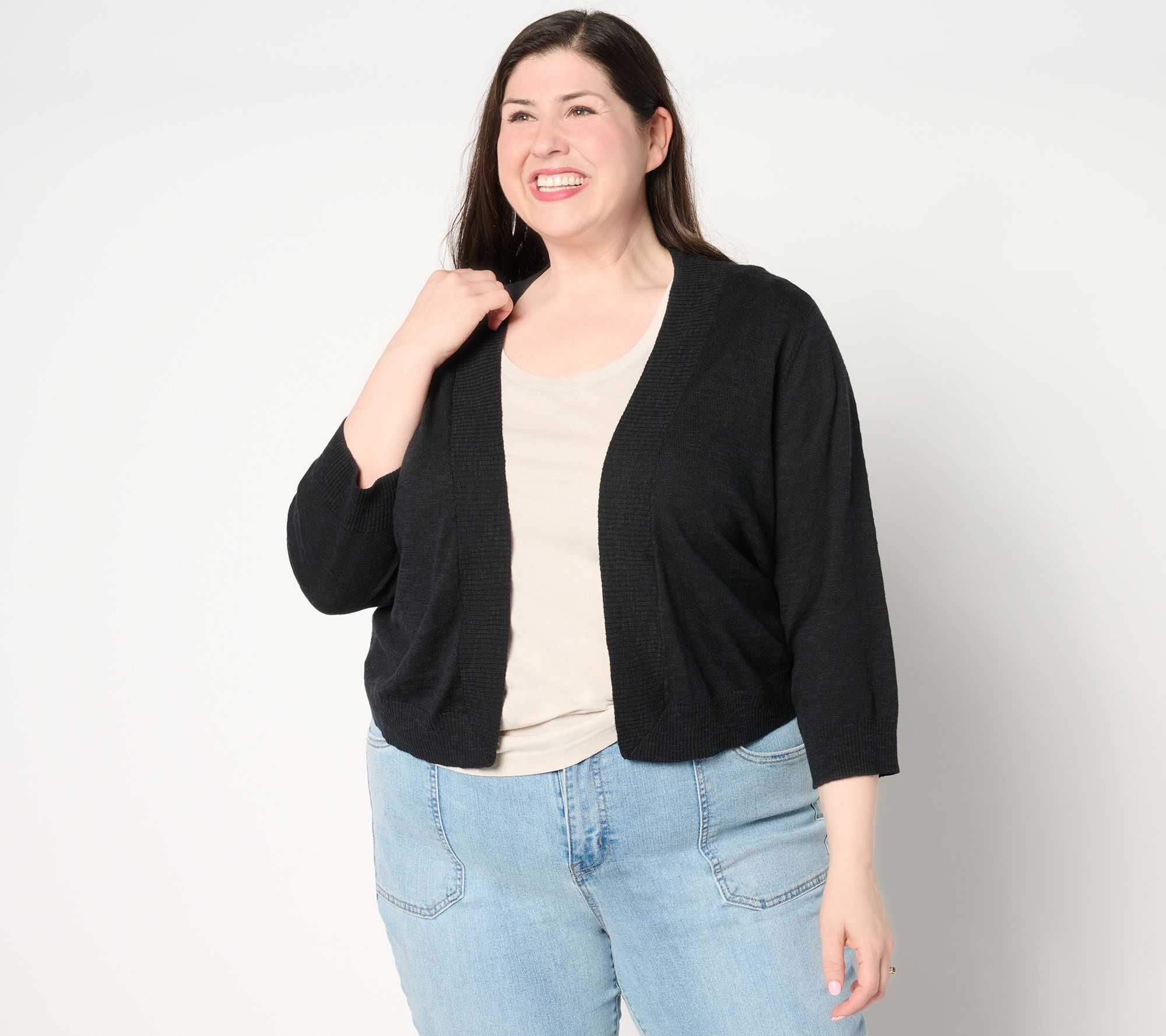 Denim & Co. Beach Slub Knit 3/4-Sleeve Shrug Sweater
